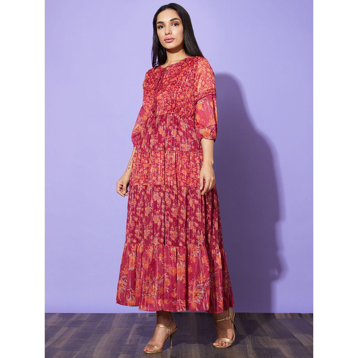 Globus Floral Print Round Neck A-Line Maxi Dress-women-clothing-dresses-image-2