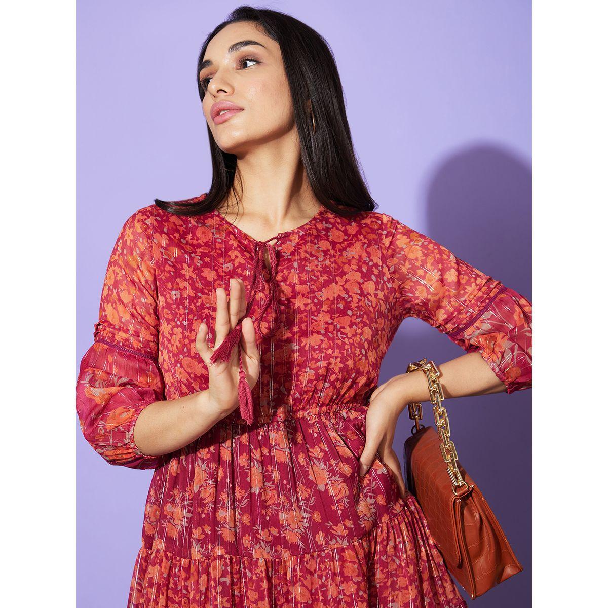 Globus Floral Print Round Neck A-Line Maxi Dress-women-clothing-dresses-image-5