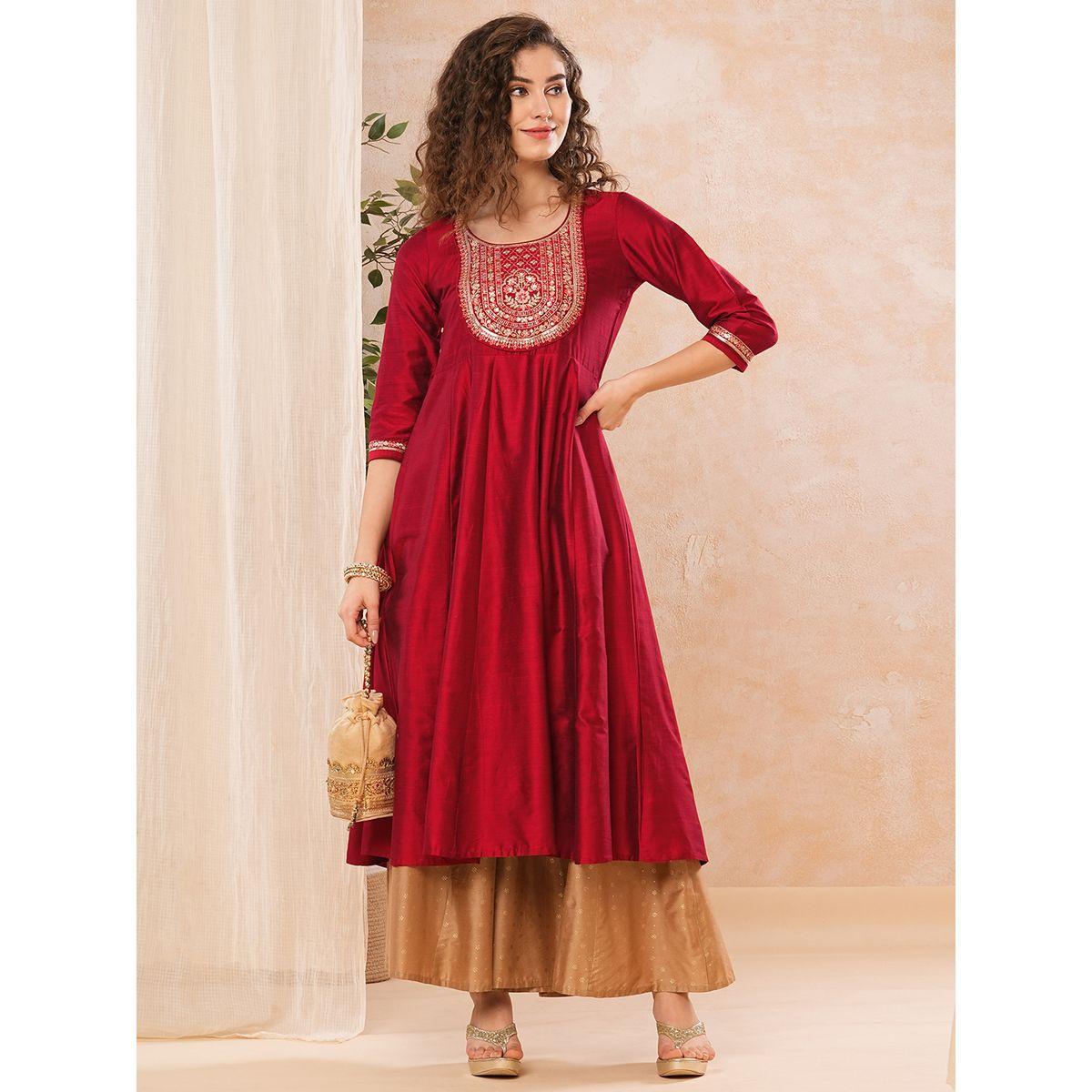 Globus Embroidered Pleated Yoke Anarkali Kurta-women-clothing-ethnicwear-kurtas-image-1
