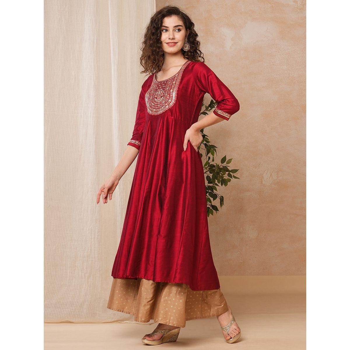 Globus Embroidered Pleated Yoke Anarkali Kurta-women-clothing-ethnicwear-kurtas-image-2