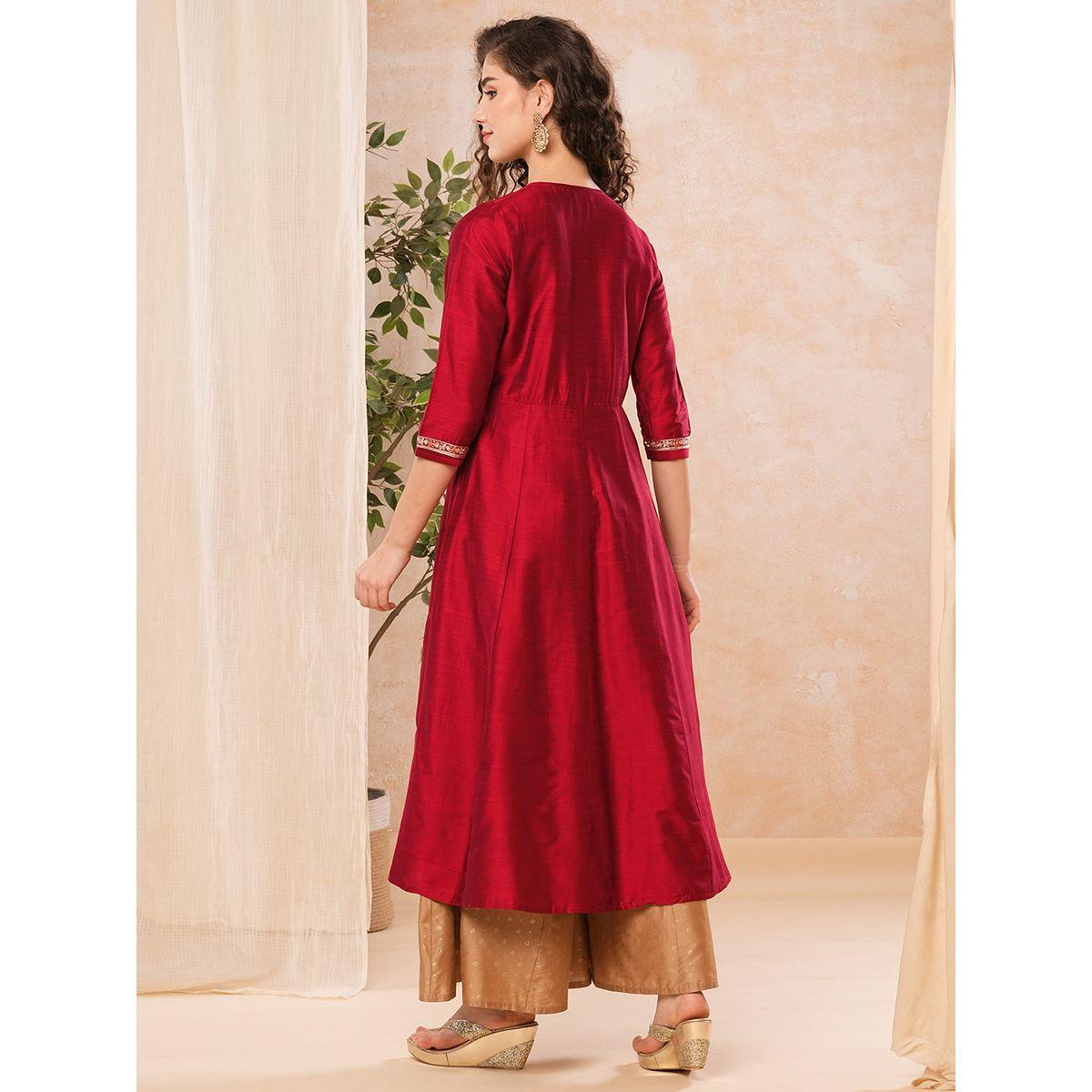 Globus Embroidered Pleated Yoke Anarkali Kurta-women-clothing-ethnicwear-kurtas-image-3