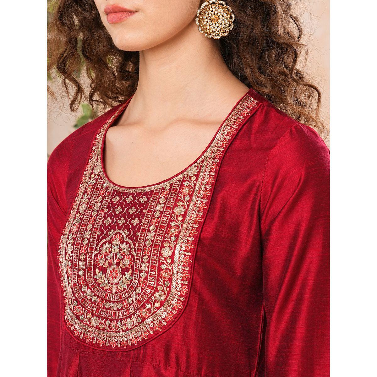 Globus Embroidered Pleated Yoke Anarkali Kurta-women-clothing-ethnicwear-kurtas-image-4