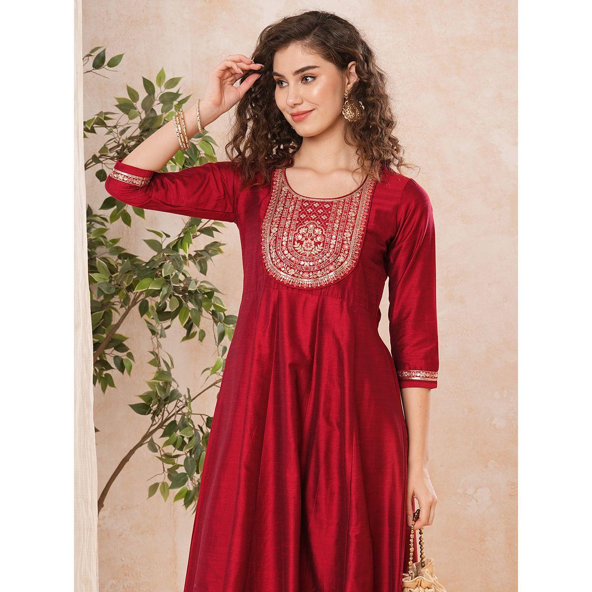 Globus Embroidered Pleated Yoke Anarkali Kurta-women-clothing-ethnicwear-kurtas-image-5