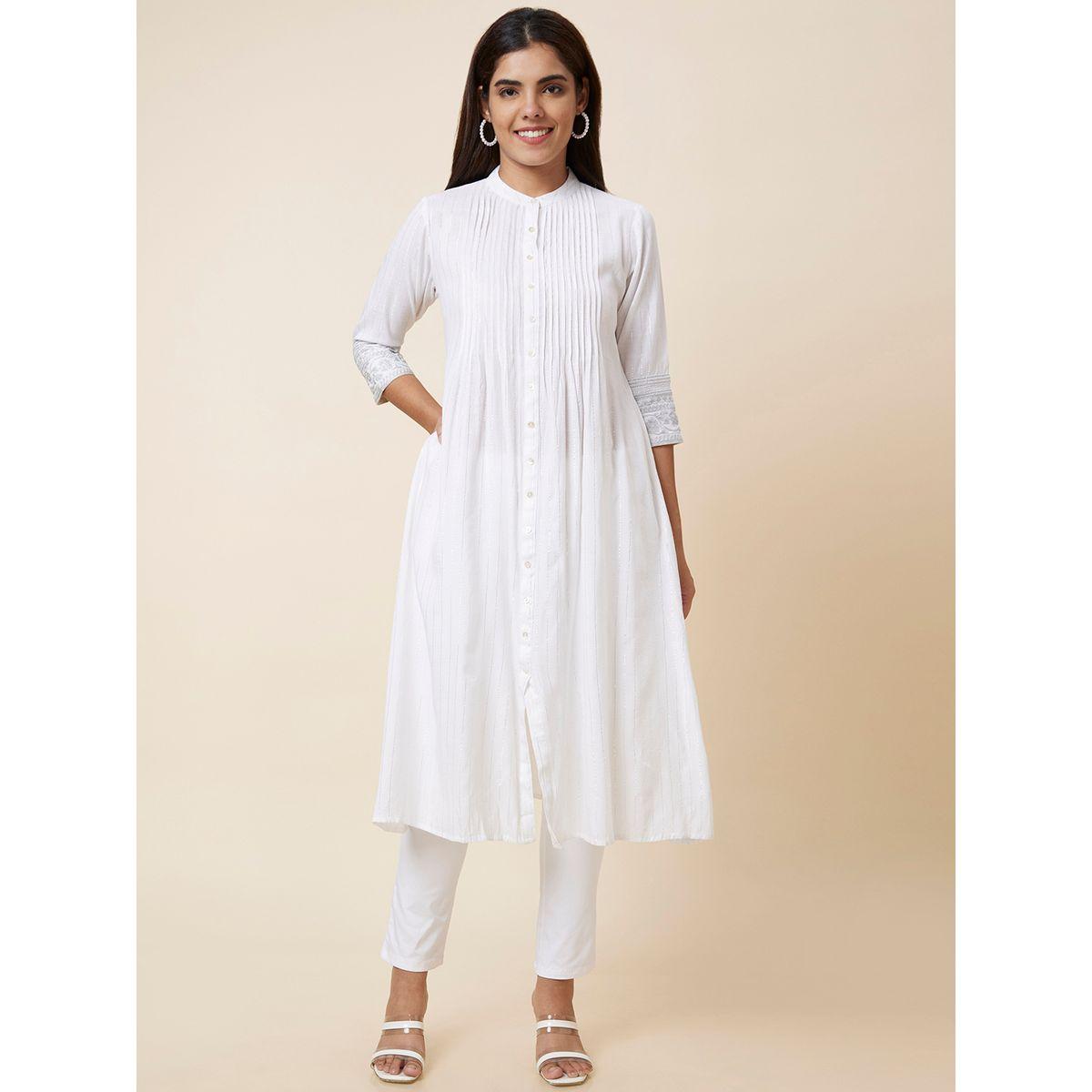 كورتا سادة بياقة ماندارين مع تفاصيل كسرات-women-clothing-ethnicwear-kurtas-image-5