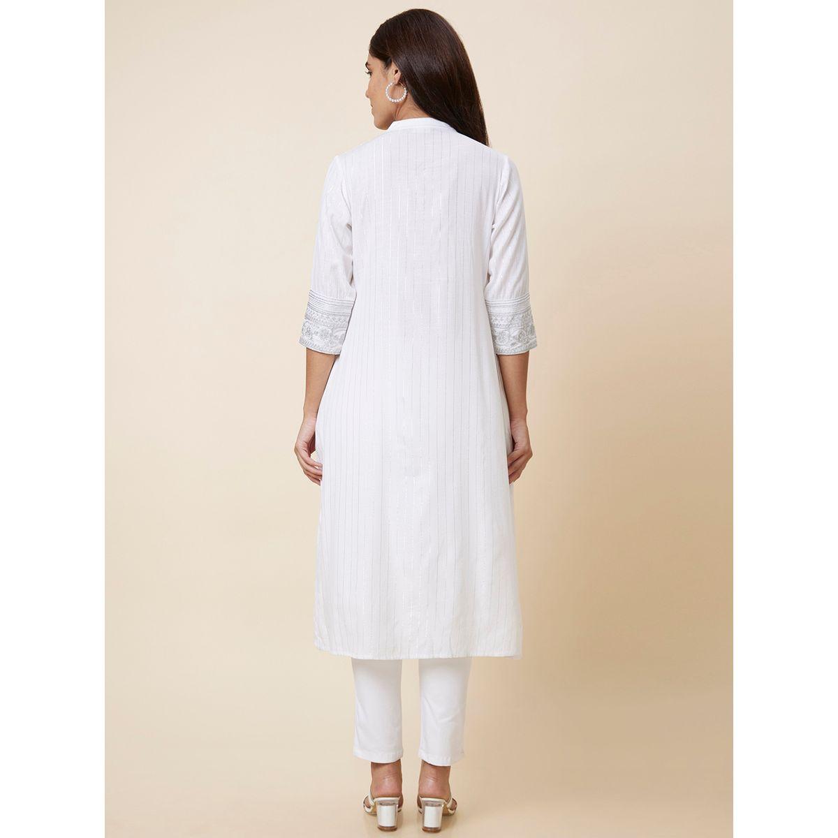 كورتا سادة بياقة ماندارين مع تفاصيل كسرات-women-clothing-ethnicwear-kurtas-image-4