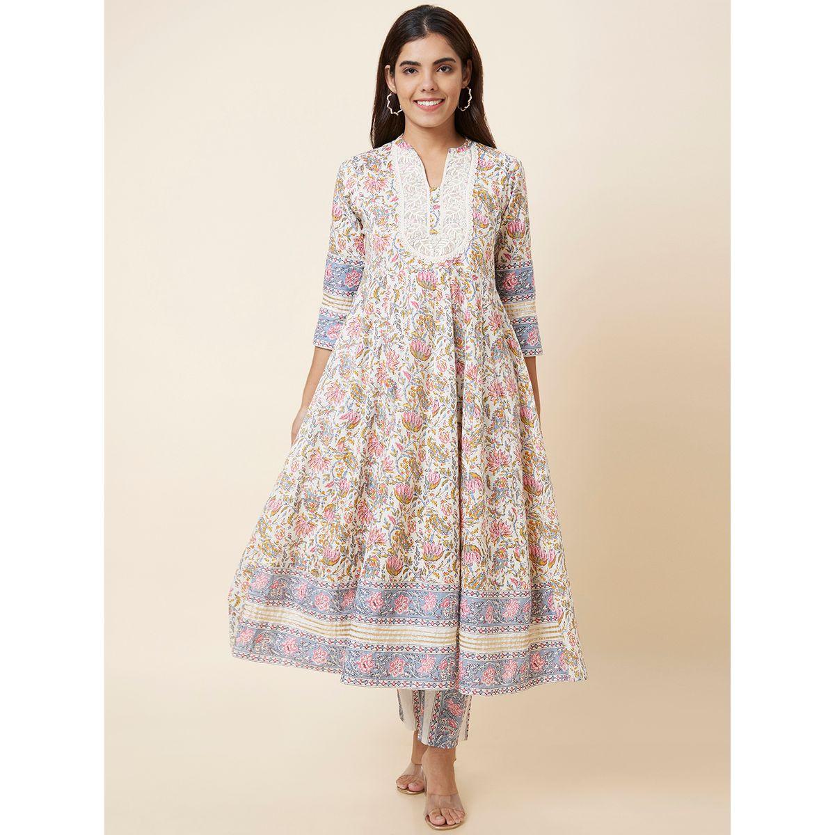 Globus Embroidered Printed Anarkali Kurta with Trousers Set-women-clothing-ethnicwear-kurtasets-image-2