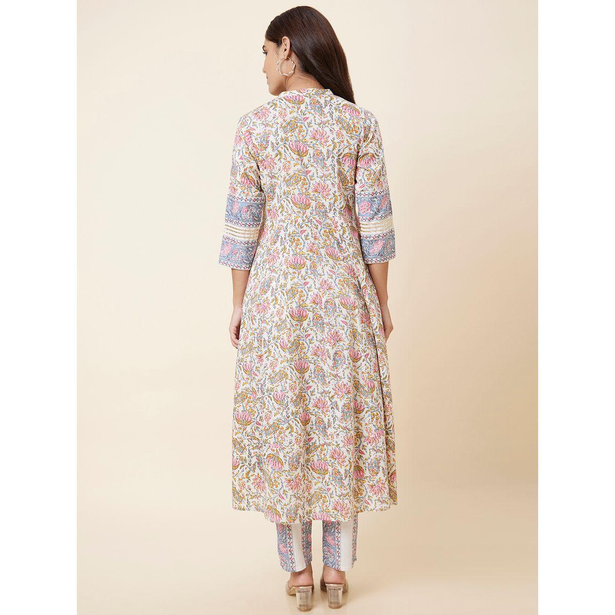 Globus Embroidered Printed Anarkali Kurta with Trousers Set-women-clothing-ethnicwear-kurtasets-image-3