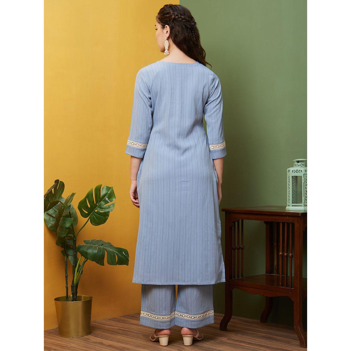 طقم من كورتا بتفاصيل مُطرزة مع بنطال-women-clothing-ethnicwear-kurtasets-image-3