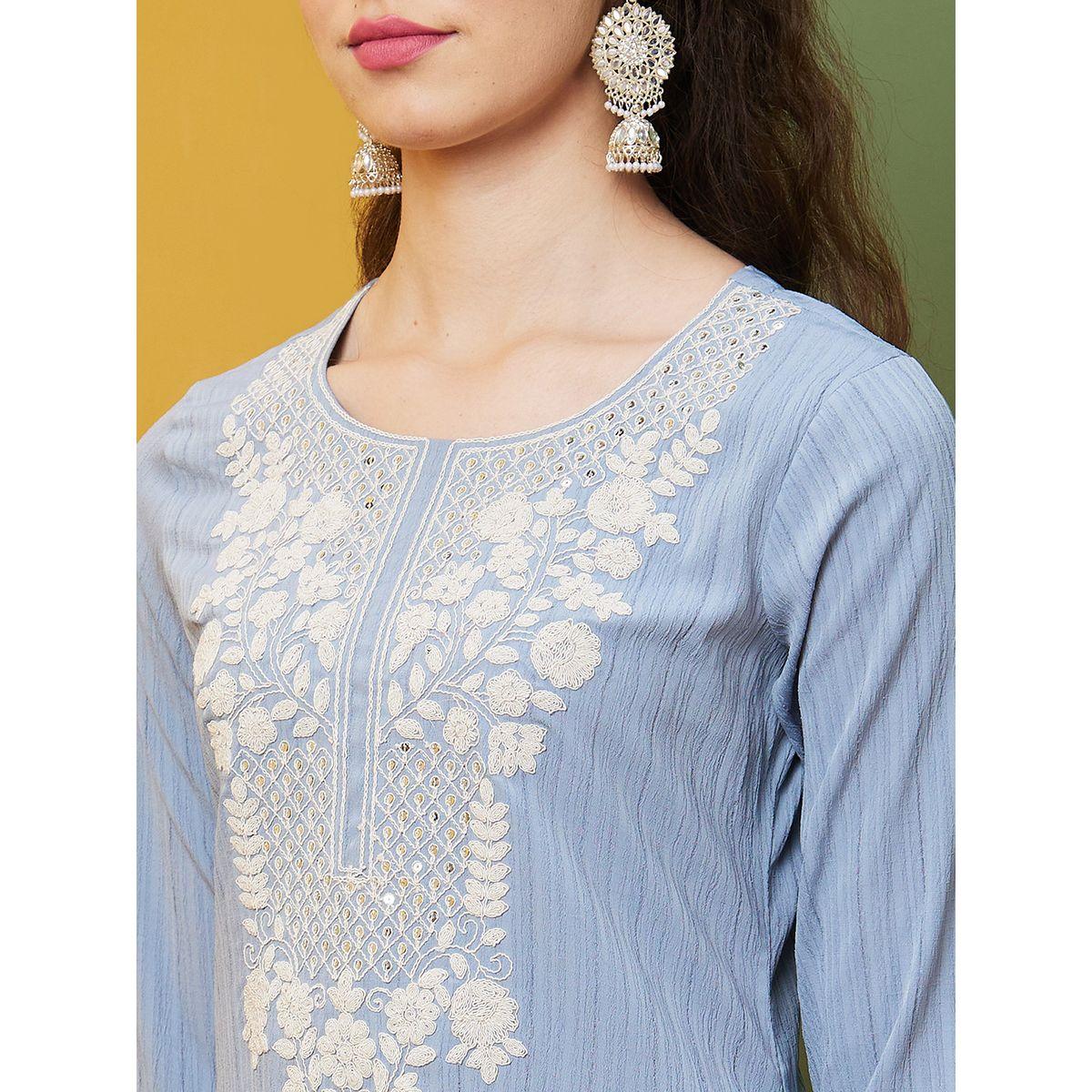 طقم من كورتا بتفاصيل مُطرزة مع بنطال-women-clothing-ethnicwear-kurtasets-image-4
