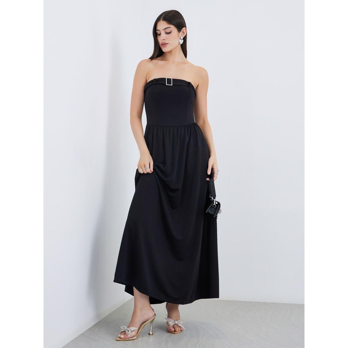 فستان طويل بدون ياقة مع تفاصيل إبزيم-women-clothing-dresses-image-1