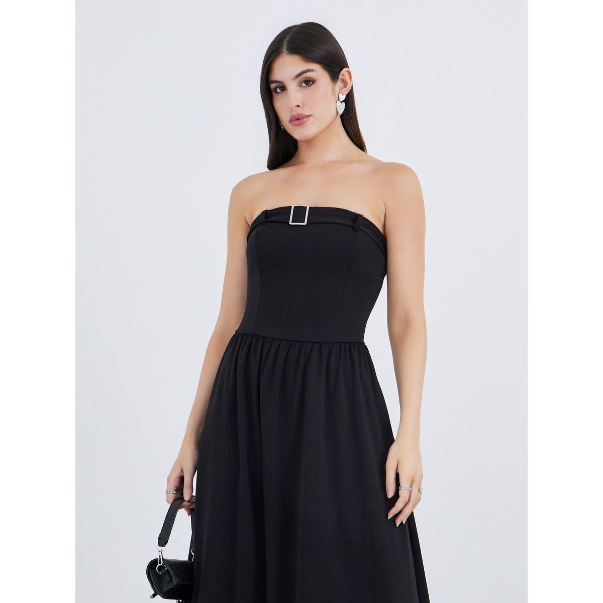 Styli Bandeau Neck A-Line Maxi Dress with Buckle Detail-women-clothing-dresses-image-3