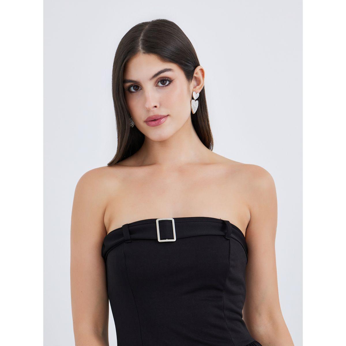 Styli Bandeau Neck A-Line Maxi Dress with Buckle Detail-women-clothing-dresses-image-4