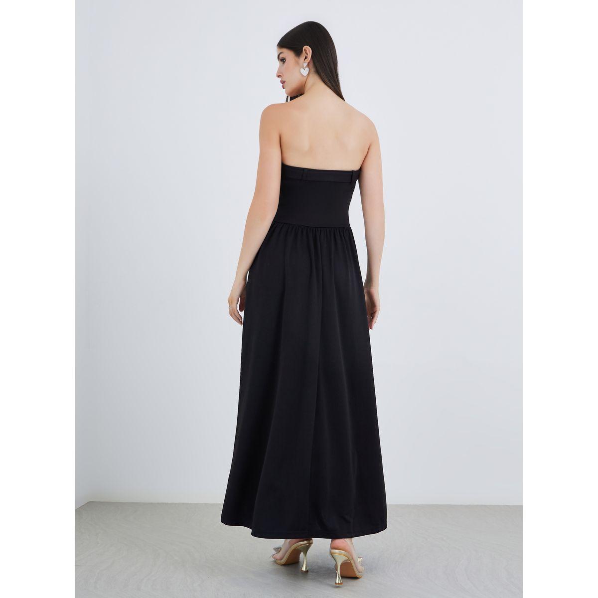Styli Bandeau Neck A-Line Maxi Dress with Buckle Detail-women-clothing-dresses-image-5