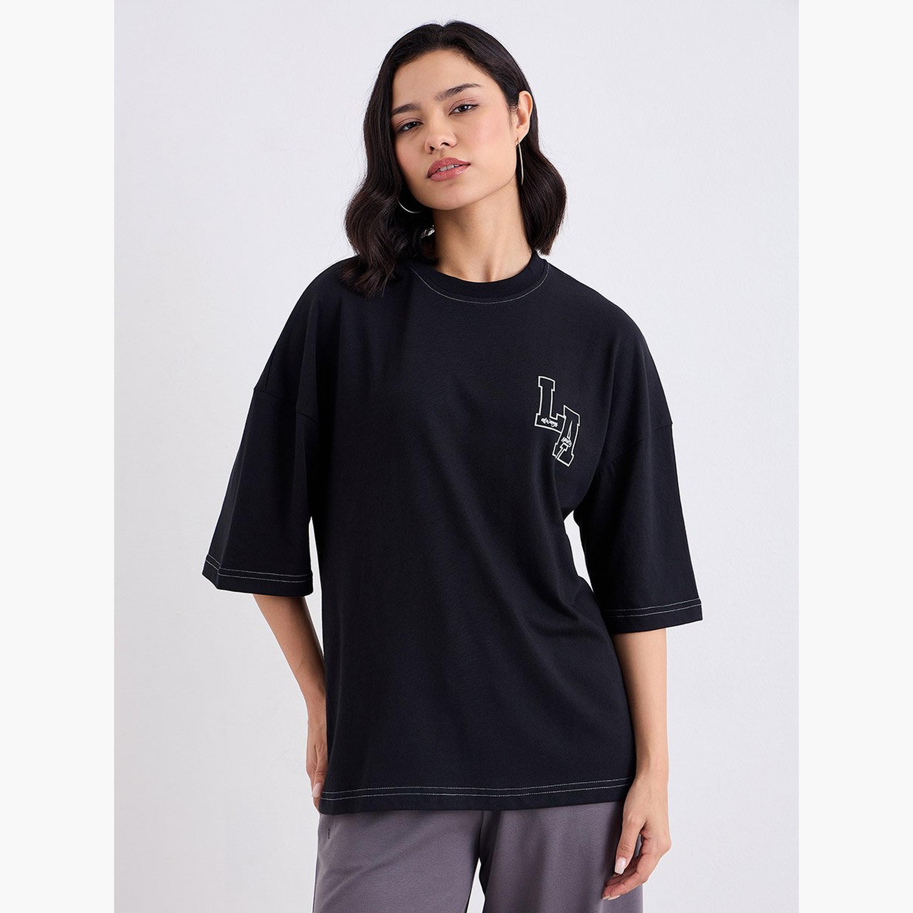 Styli Black Oversized LA Graphic T-Shirt-women-clothing-tshirts-image-1