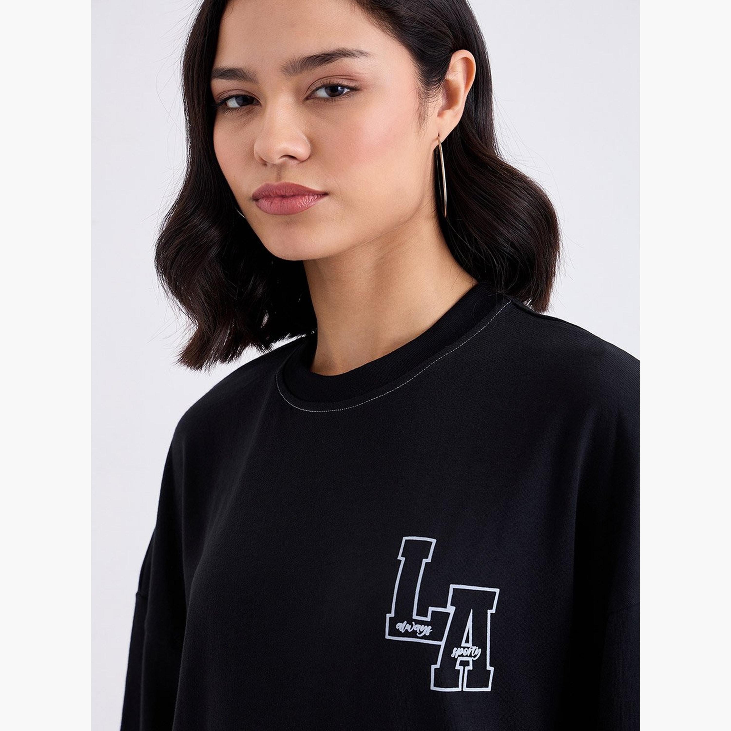 Styli Black Oversized LA Graphic T-Shirt-women-clothing-tshirts-image-3