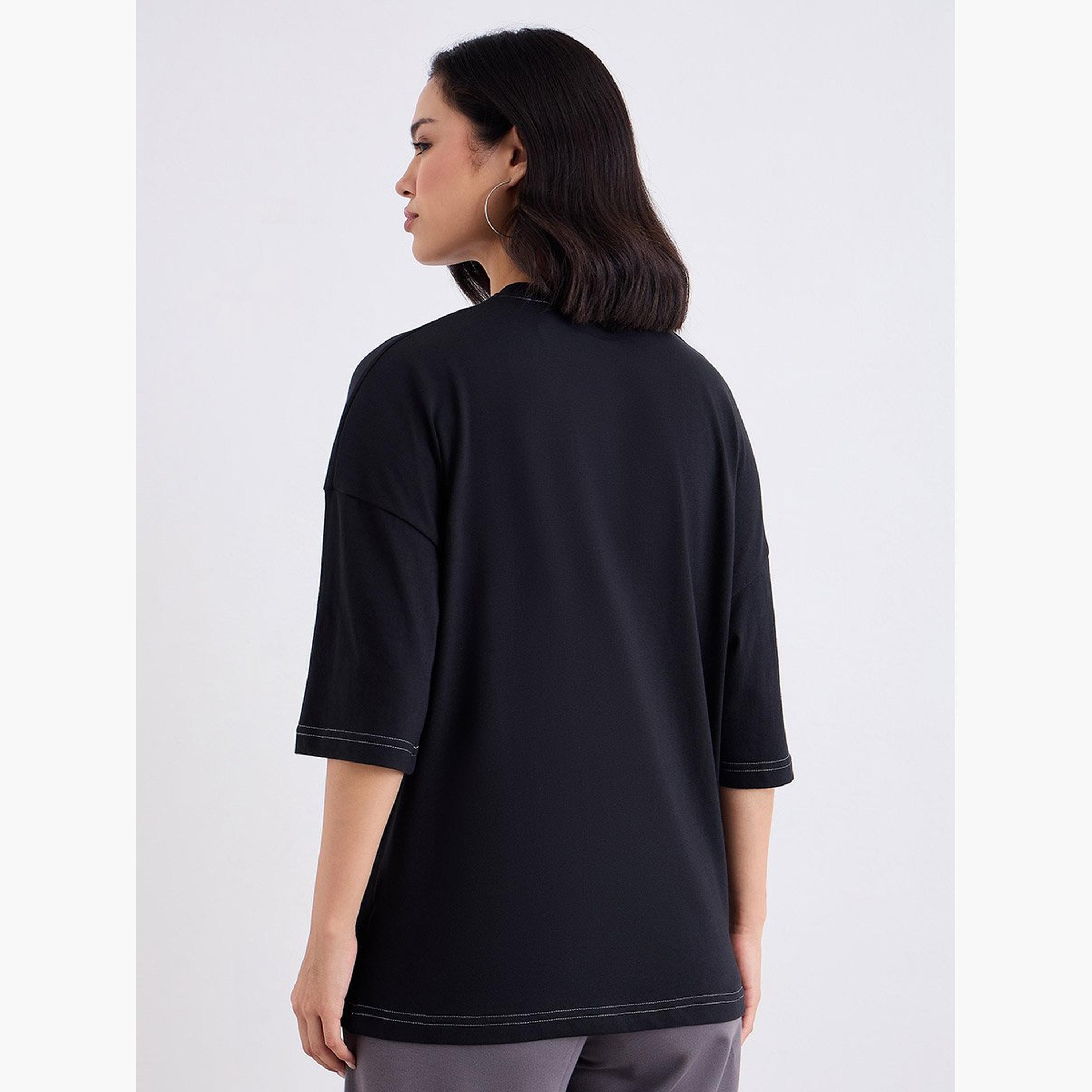 ستايلي - تي شيرت أسود مقاس كبير برسومات لوس أنجلوس-women-clothing-tshirts-image-4