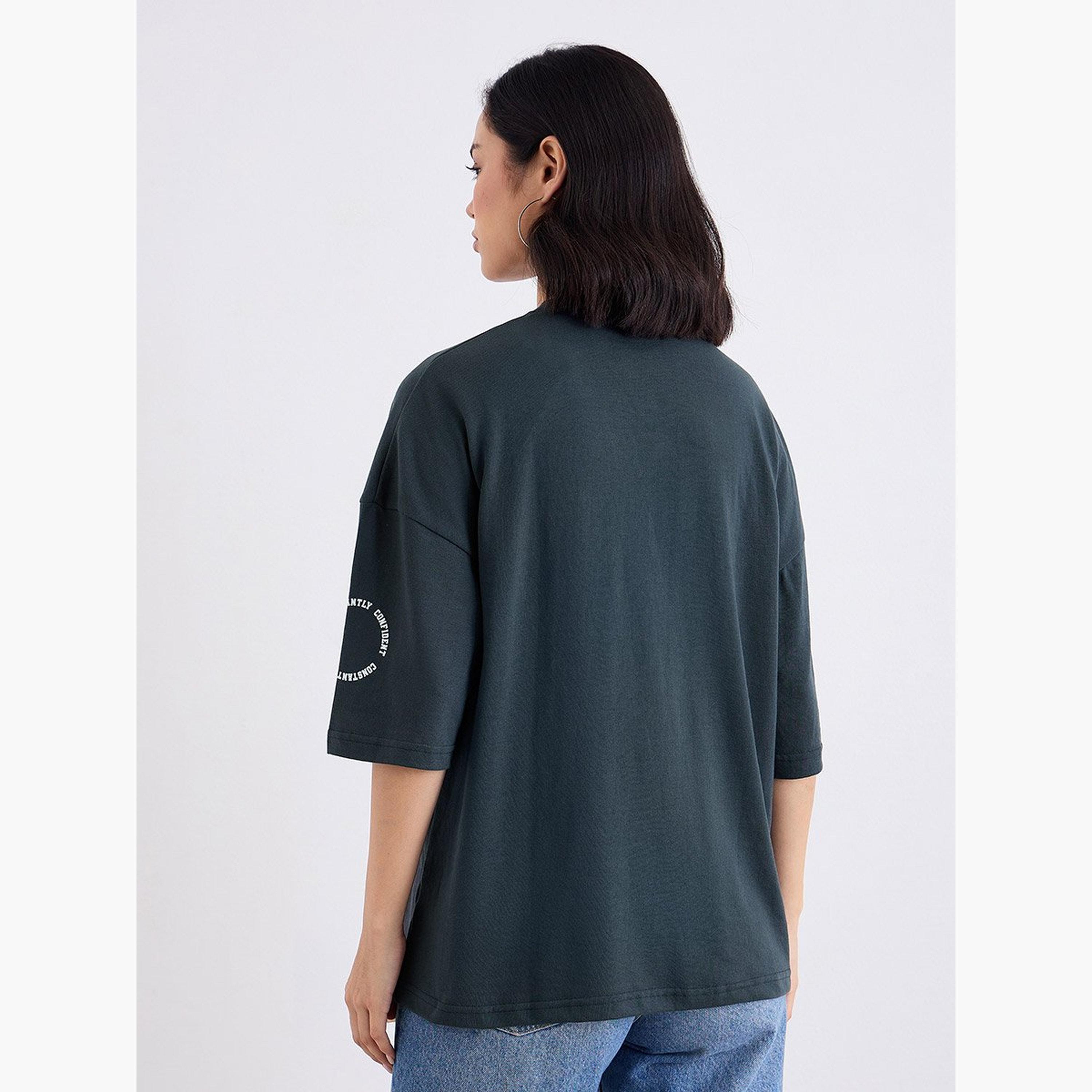 Styli Charcoal Oversized Slogan Print T-Shirt-women-clothing-tshirts-image-4