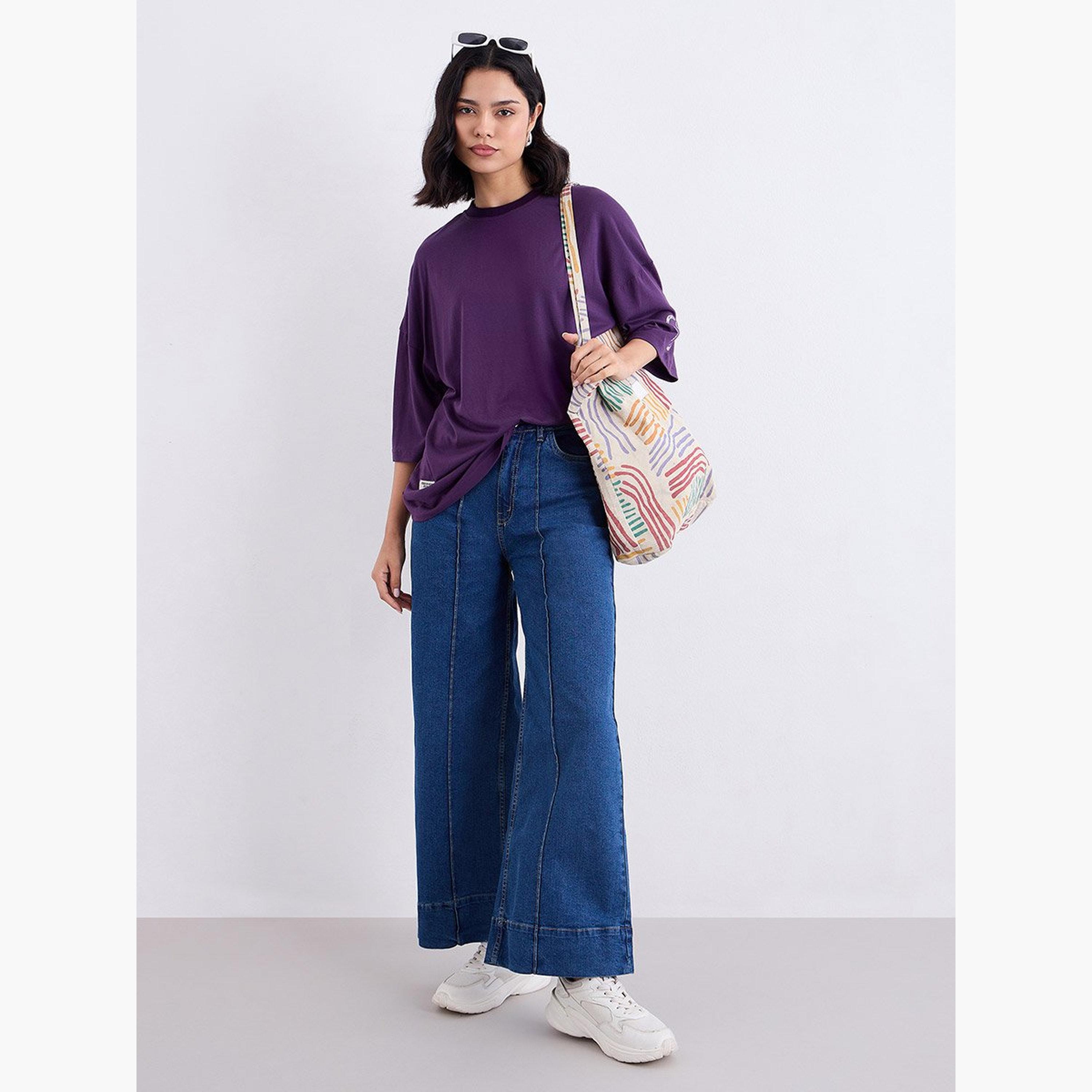 Styli Purple Oversized Slogan Print T-Shirt-women-clothing-tshirts-image-2
