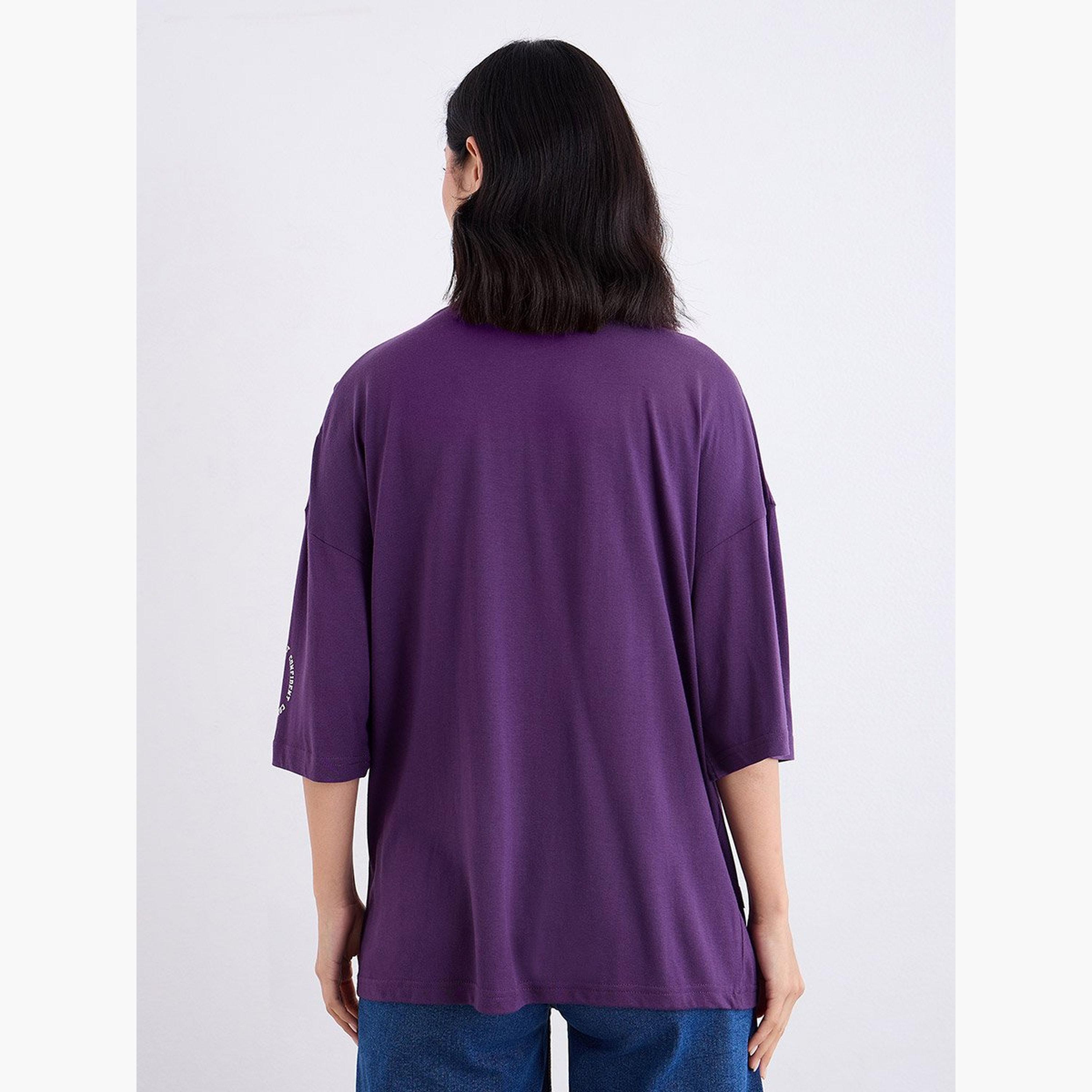 Styli Purple Oversized Slogan Print T-Shirt-women-clothing-tshirts-image-5