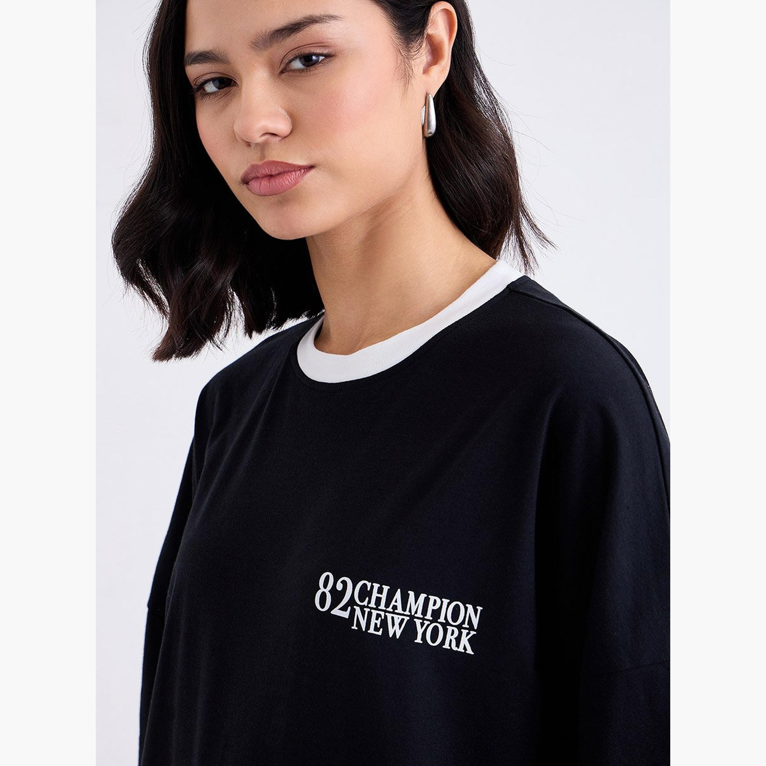 ستايلي - تي شيرت أسود مقاس كبير مع حواف متباينة-women-clothing-tshirts-image-3