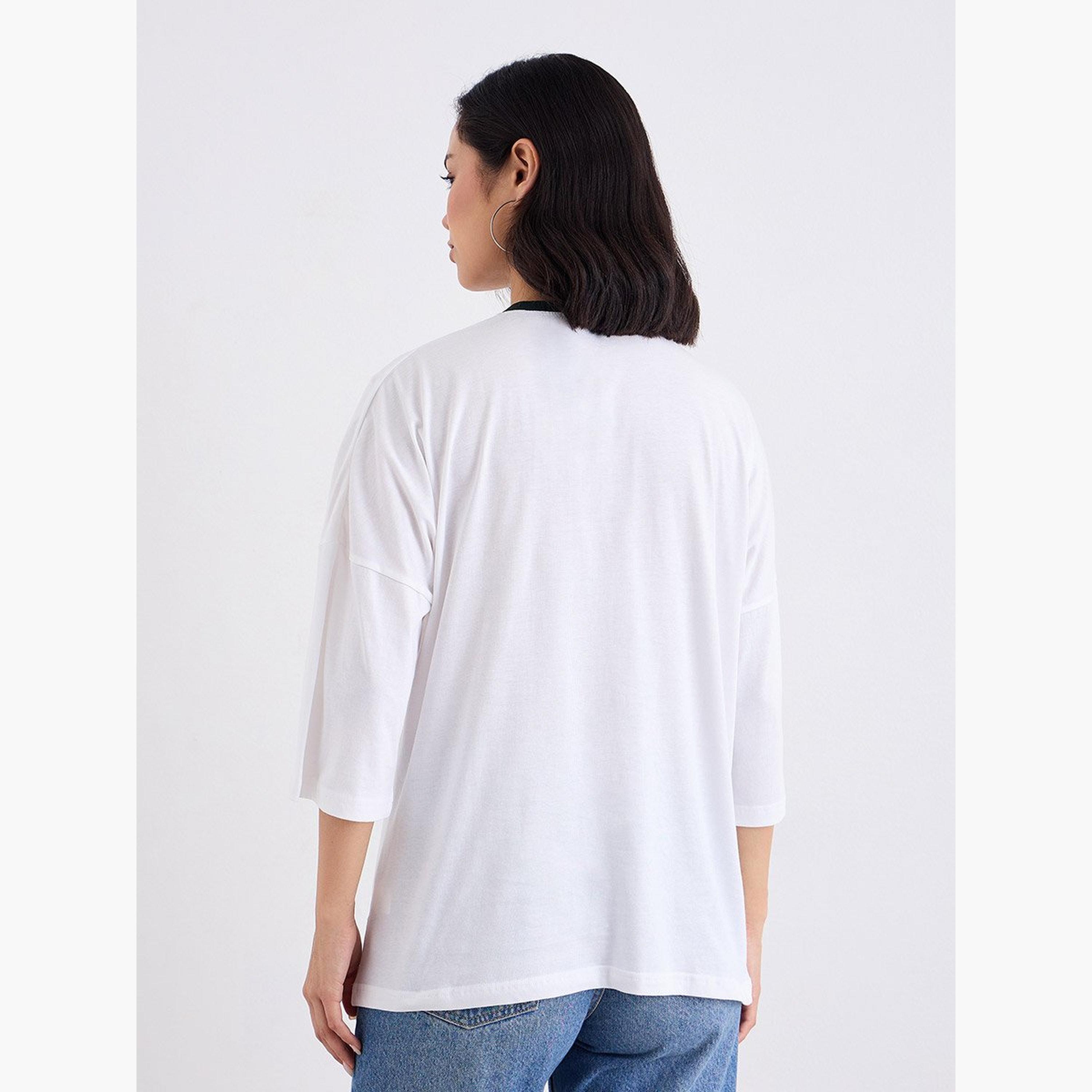 Styli White Oversized T-Shirt with Contrast Trim-women-clothing-tshirts-image-4