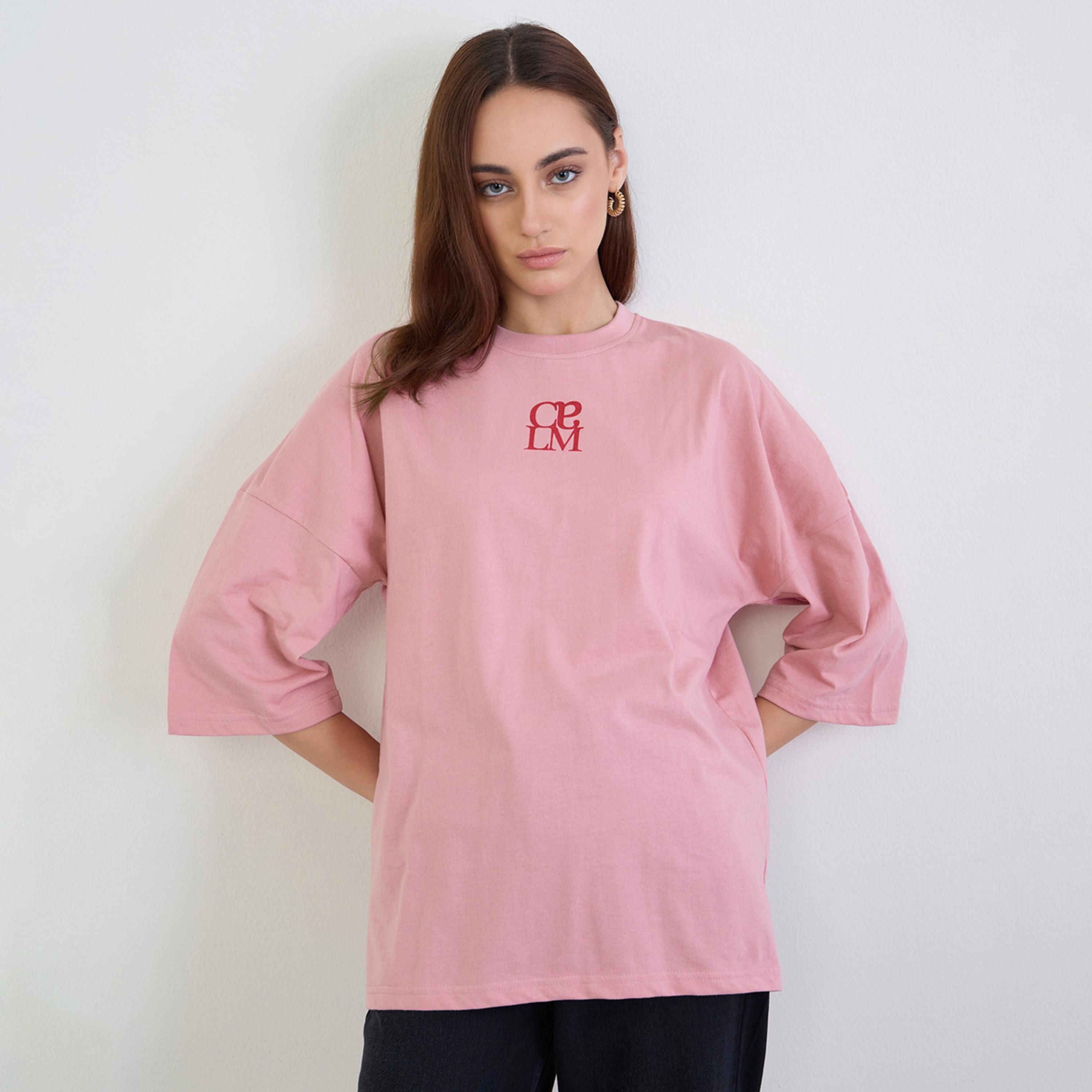 ستايلي - تي شيرت وردي حجم كبير بأكمام 3/4-women-clothing-tshirts-image-1
