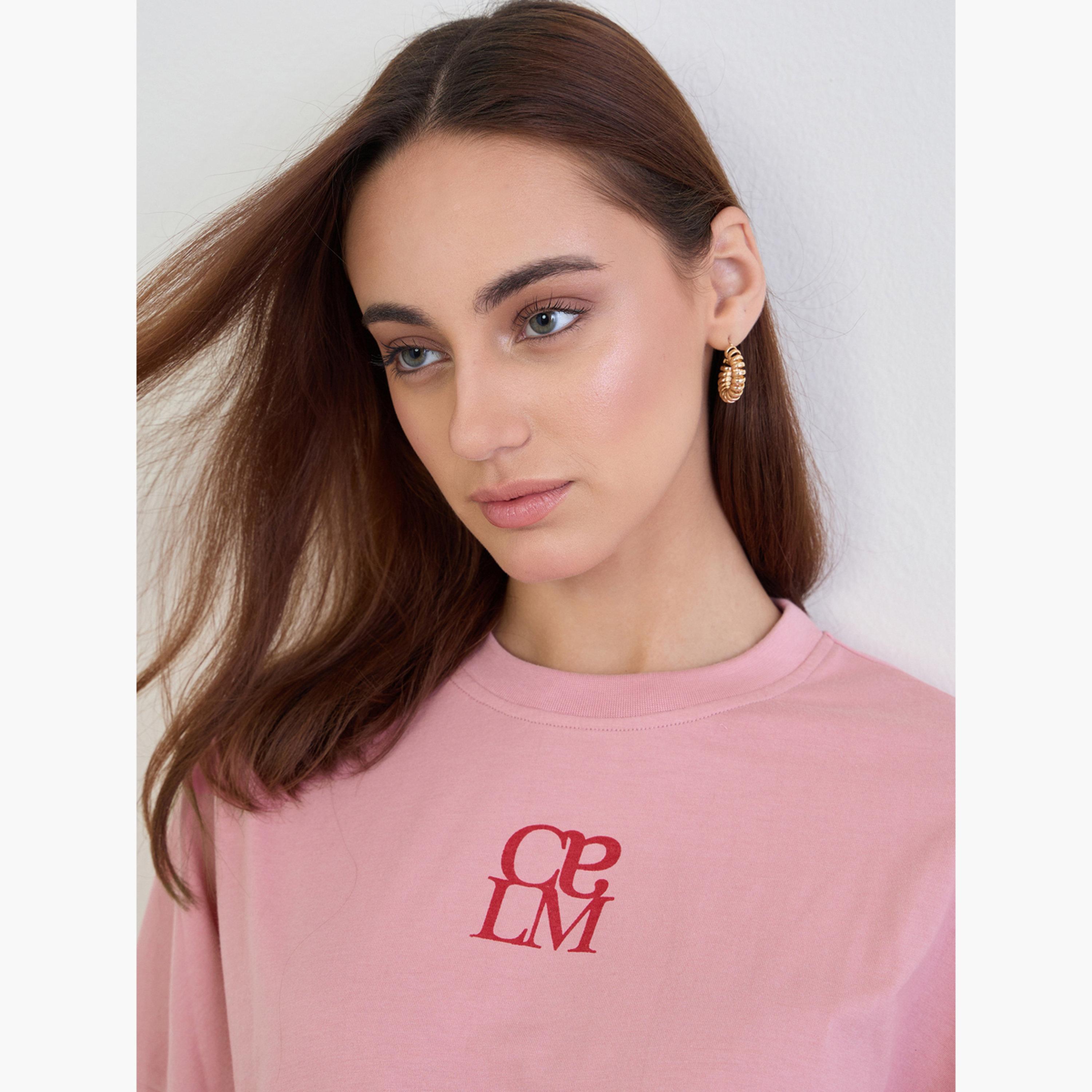 ستايلي - تي شيرت وردي حجم كبير بأكمام 3/4-women-clothing-tshirts-image-4
