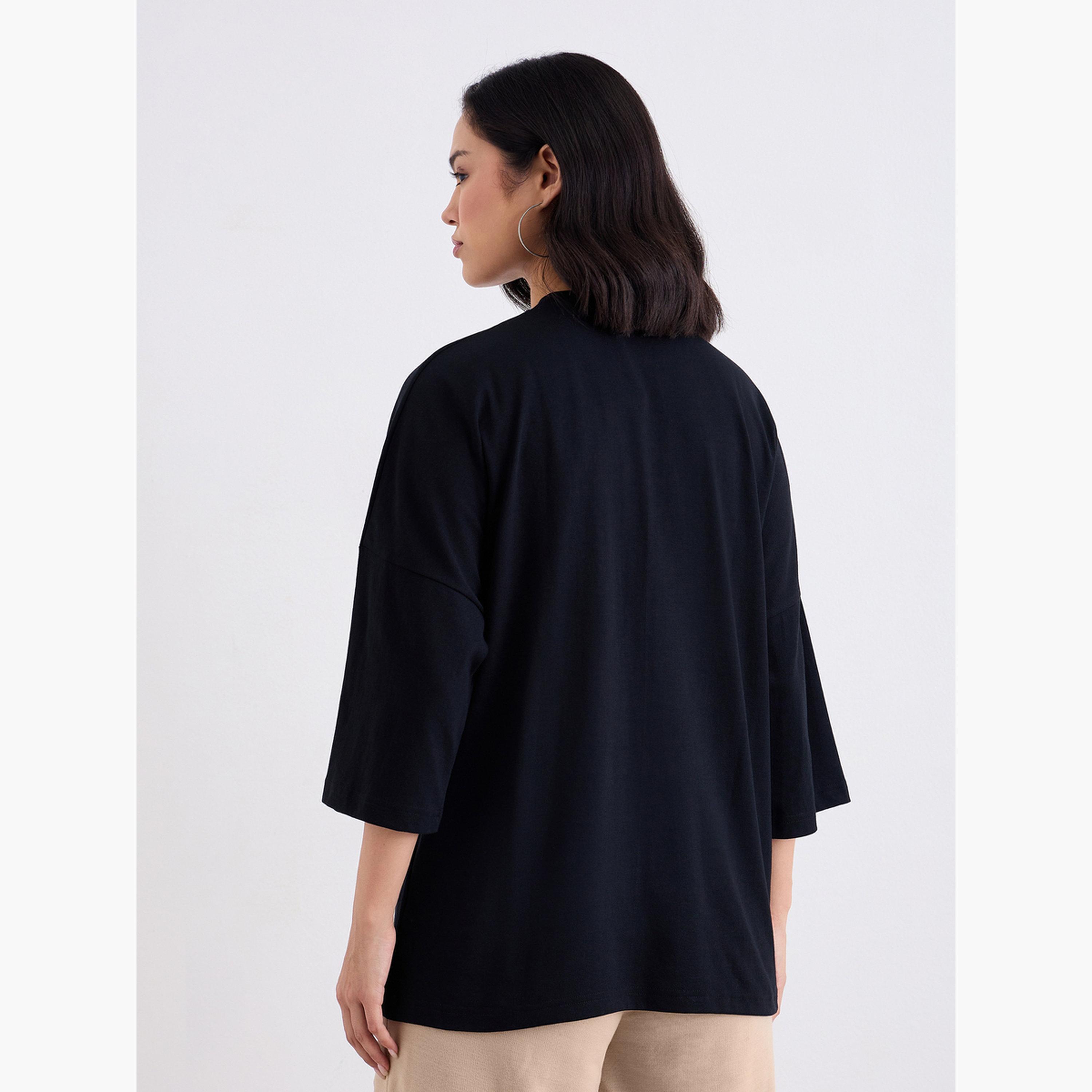 Styli Black Oversized Brooklyn Print T-Shirt-women-clothing-tshirts-image-4