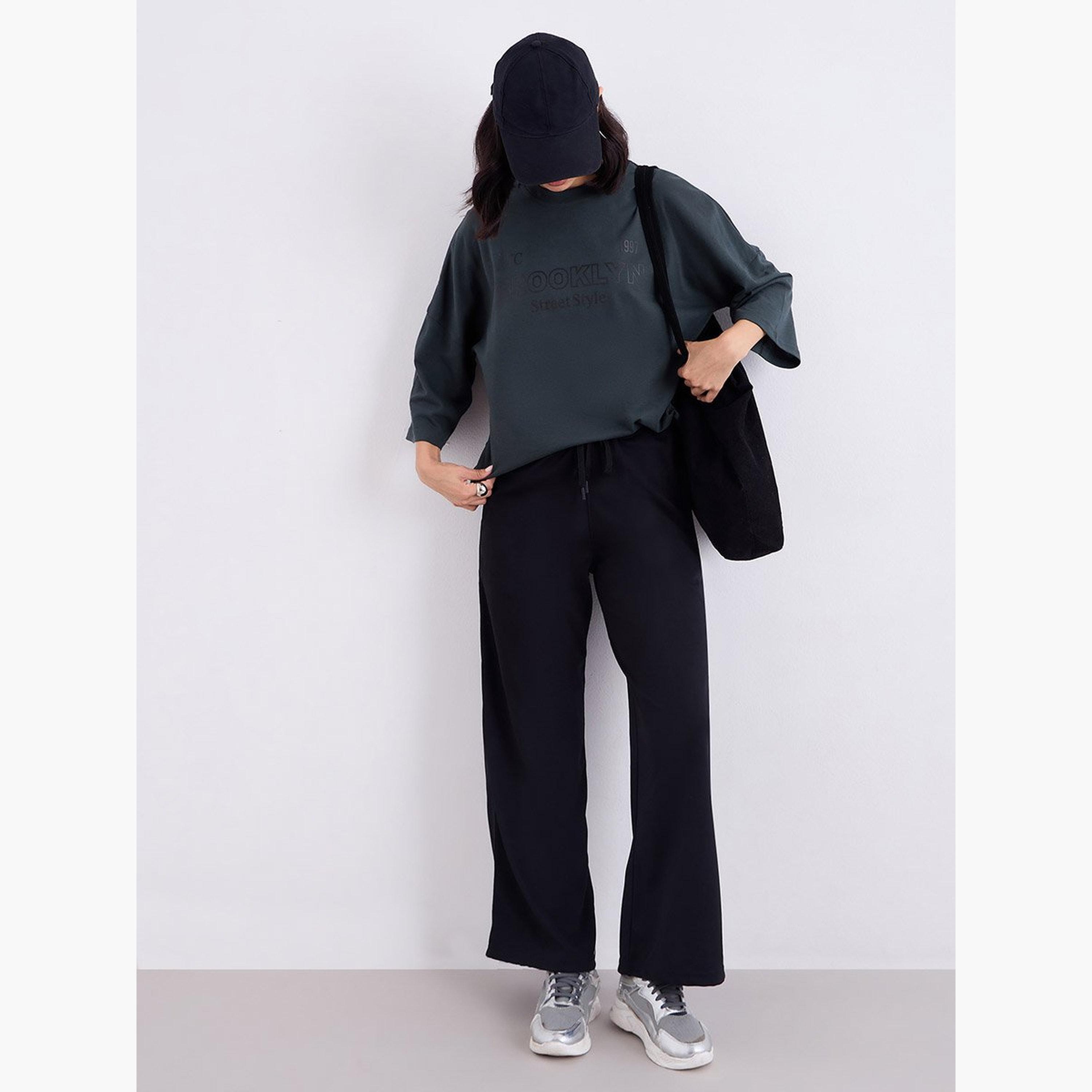 Styli Charcoal Oversized Brooklyn Print T-Shirt-women-clothing-tshirts-image-2