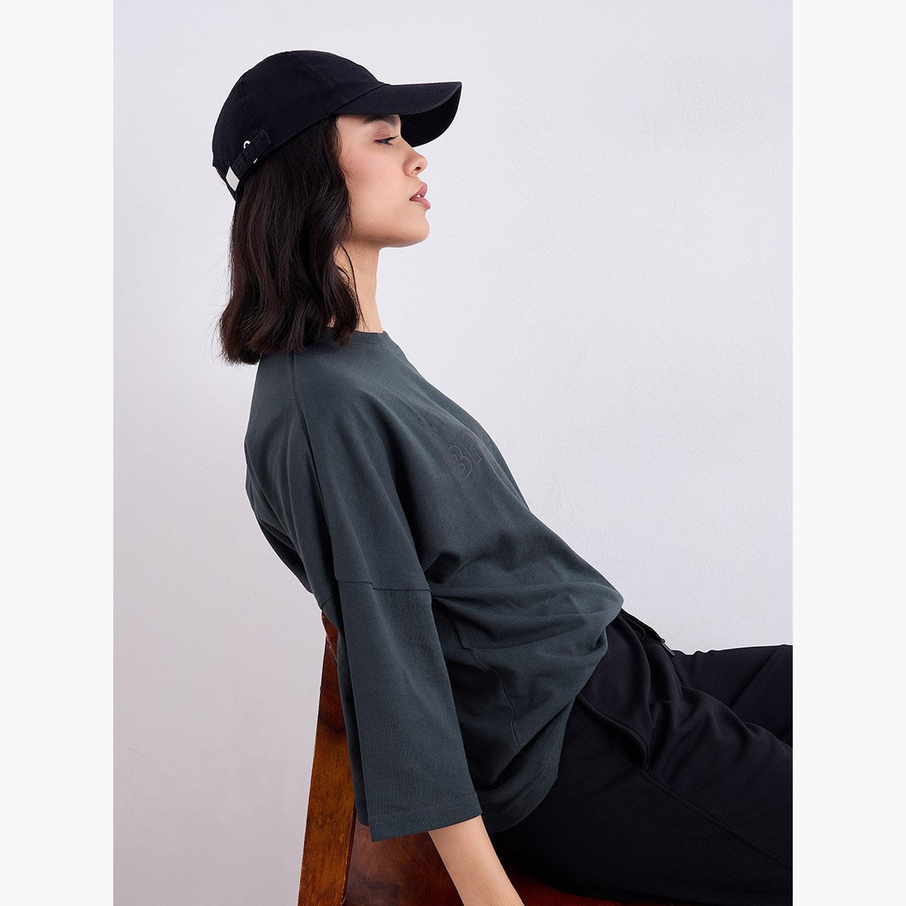 Styli Charcoal Oversized Brooklyn Print T-Shirt-women-clothing-tshirts-image-3