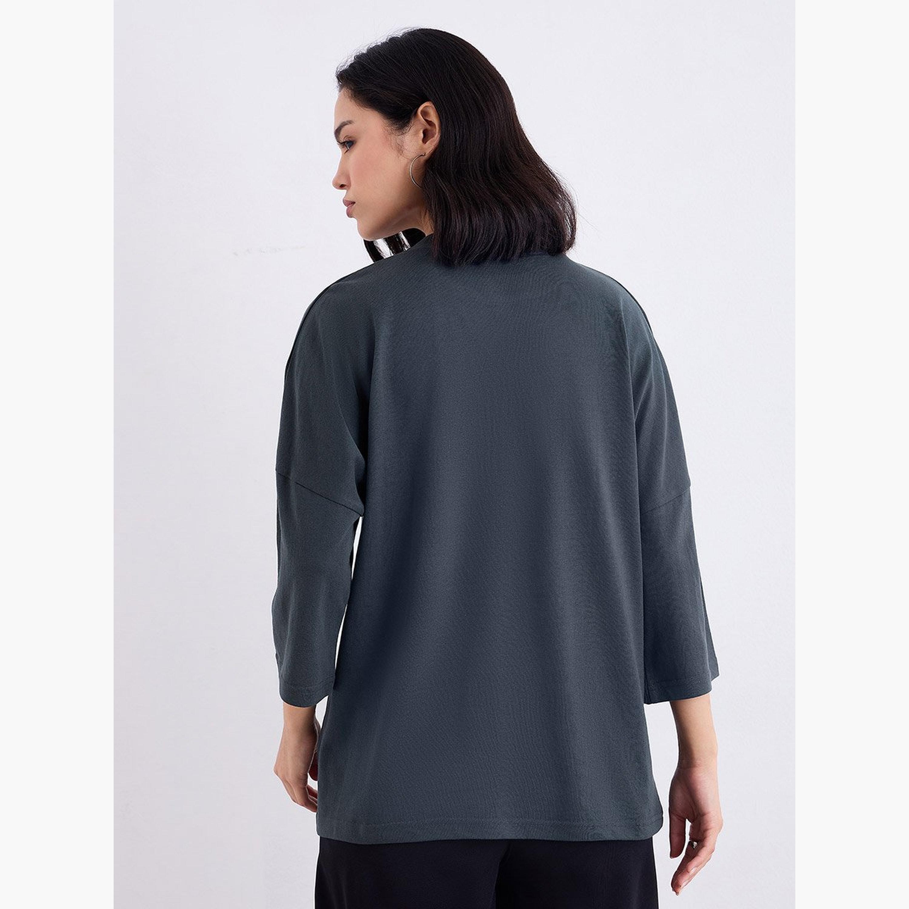 Styli Charcoal Oversized Brooklyn Print T-Shirt-women-clothing-tshirts-image-5