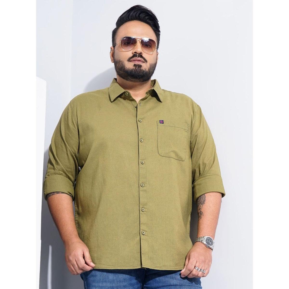 Hardsoda Plus Men Olive Regular Fit Casual Shirt-men-clothing-tshirtsandpolos-tshirts-image-1