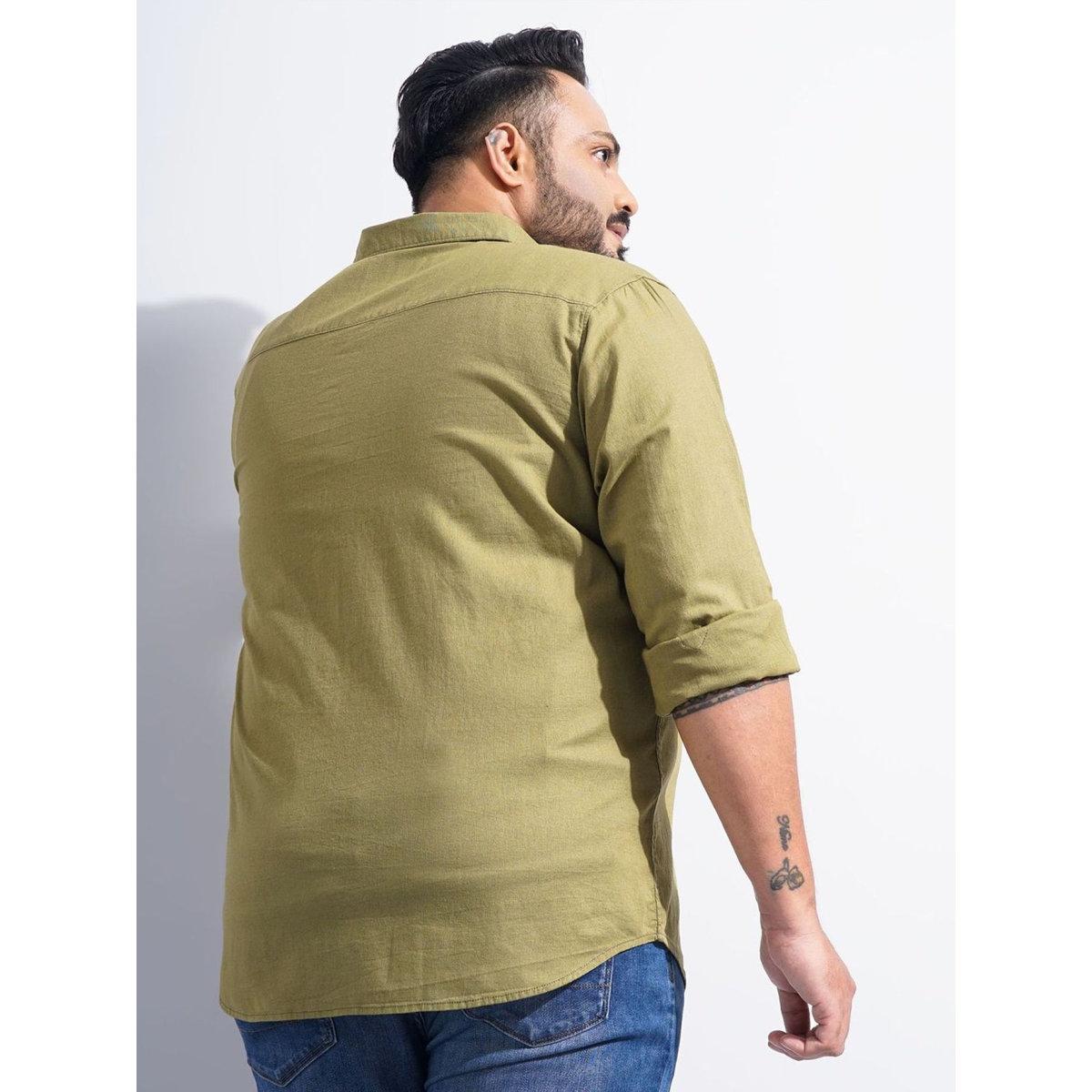 Hardsoda Plus Men Olive Regular Fit Casual Shirt-men-clothing-tshirtsandpolos-tshirts-image-3