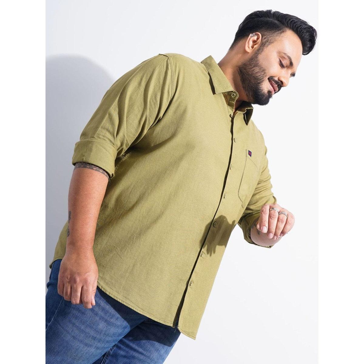 Hardsoda Plus Men Olive Regular Fit Casual Shirt-men-clothing-tshirtsandpolos-tshirts-image-4
