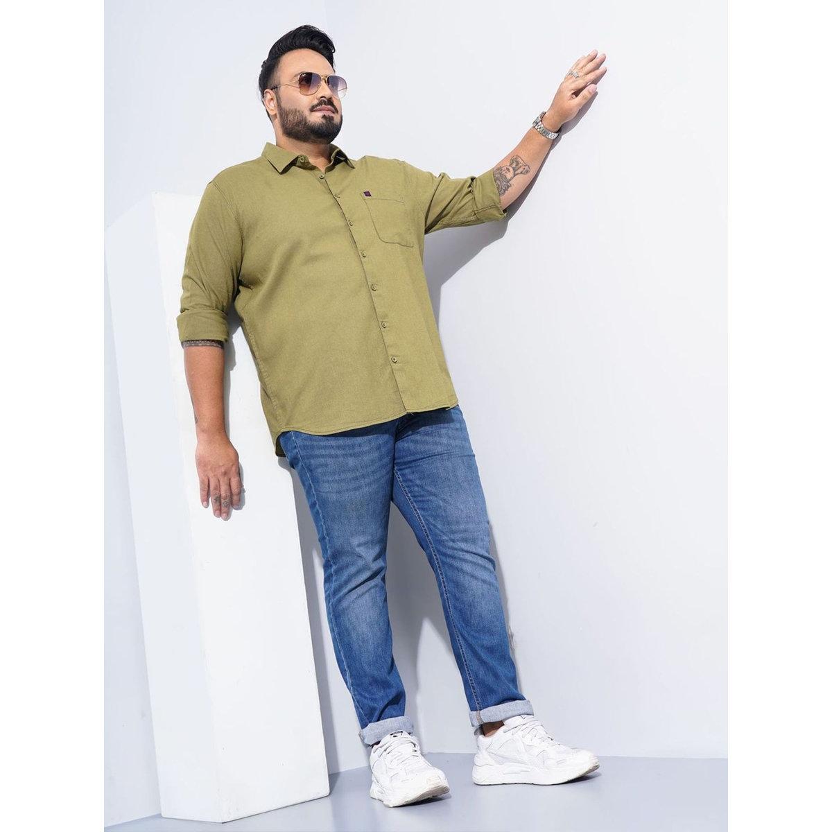 Hardsoda Plus Men Olive Regular Fit Casual Shirt-men-clothing-tshirtsandpolos-tshirts-image-5