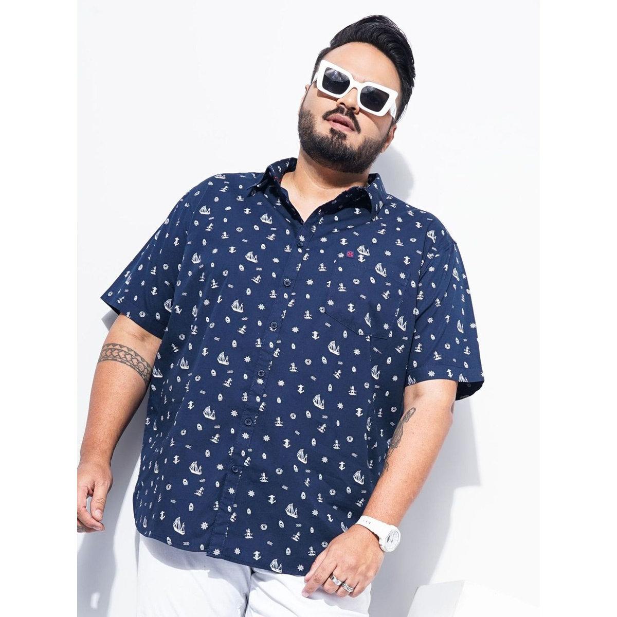Hardsoda Plus Men Navy Regular Fit Printed Casual Shirt-men-clothing-tshirtsandpolos-tshirts-image-4