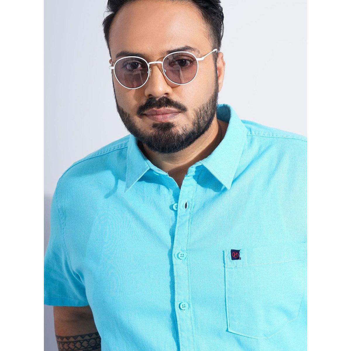 Hardsoda Plus Men Turquoise Regular Fit Casual Shirt-men-clothing-tshirtsandpolos-tshirts-image-2