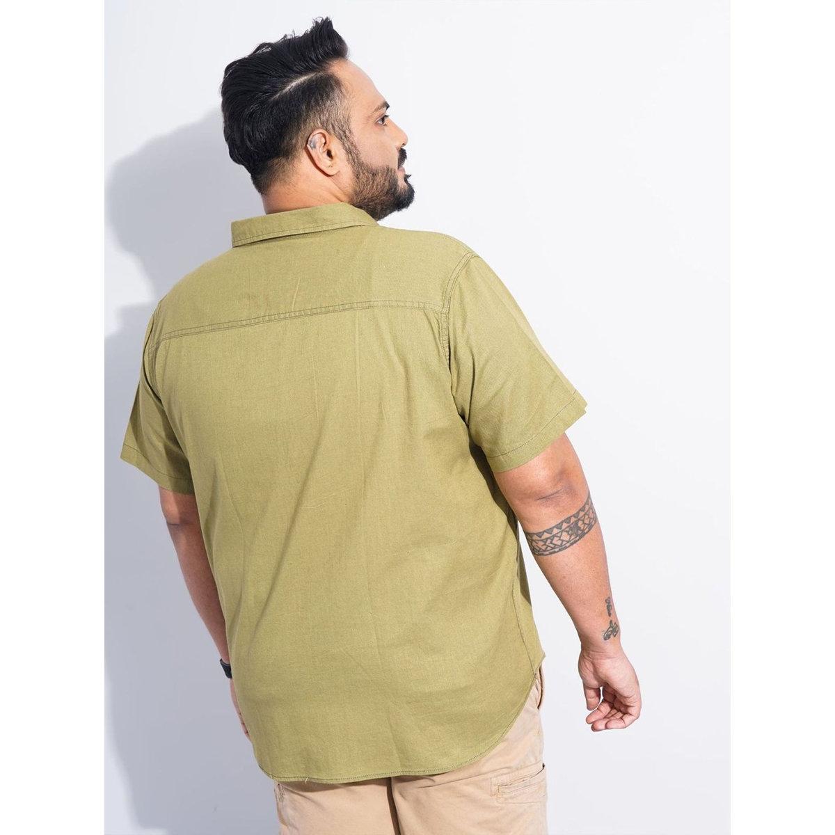 Hardsoda Plus Men Olive Regular Fit Casual Shirt-men-clothing-tshirtsandpolos-tshirts-image-3