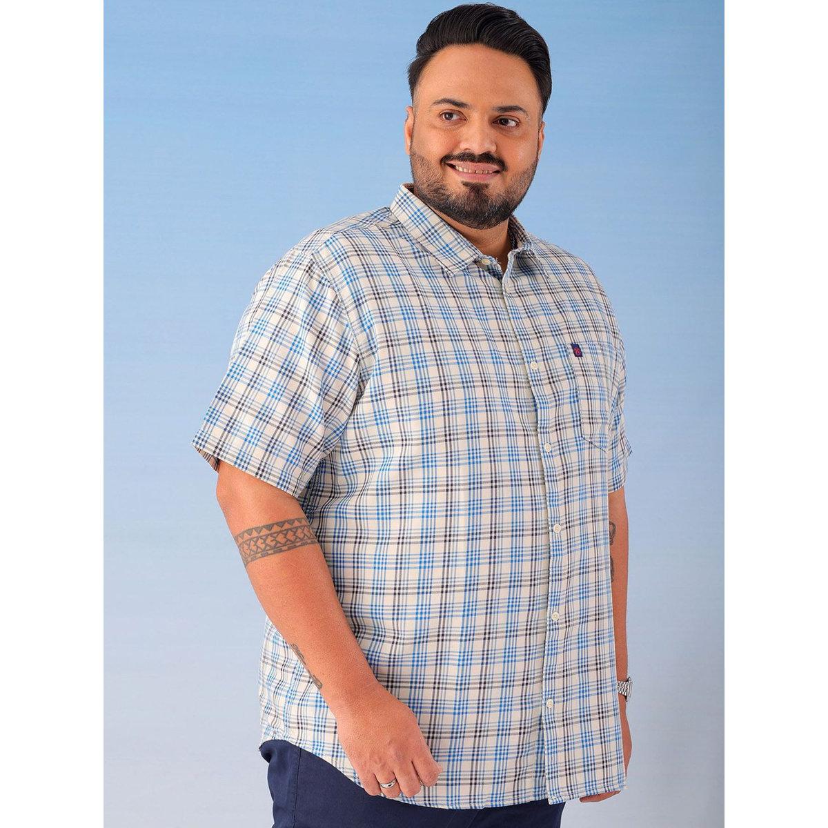 Hardsoda Plus Men Blue Regular Fit Checkered Shirt-men-clothing-tshirtsandpolos-tshirts-image-3