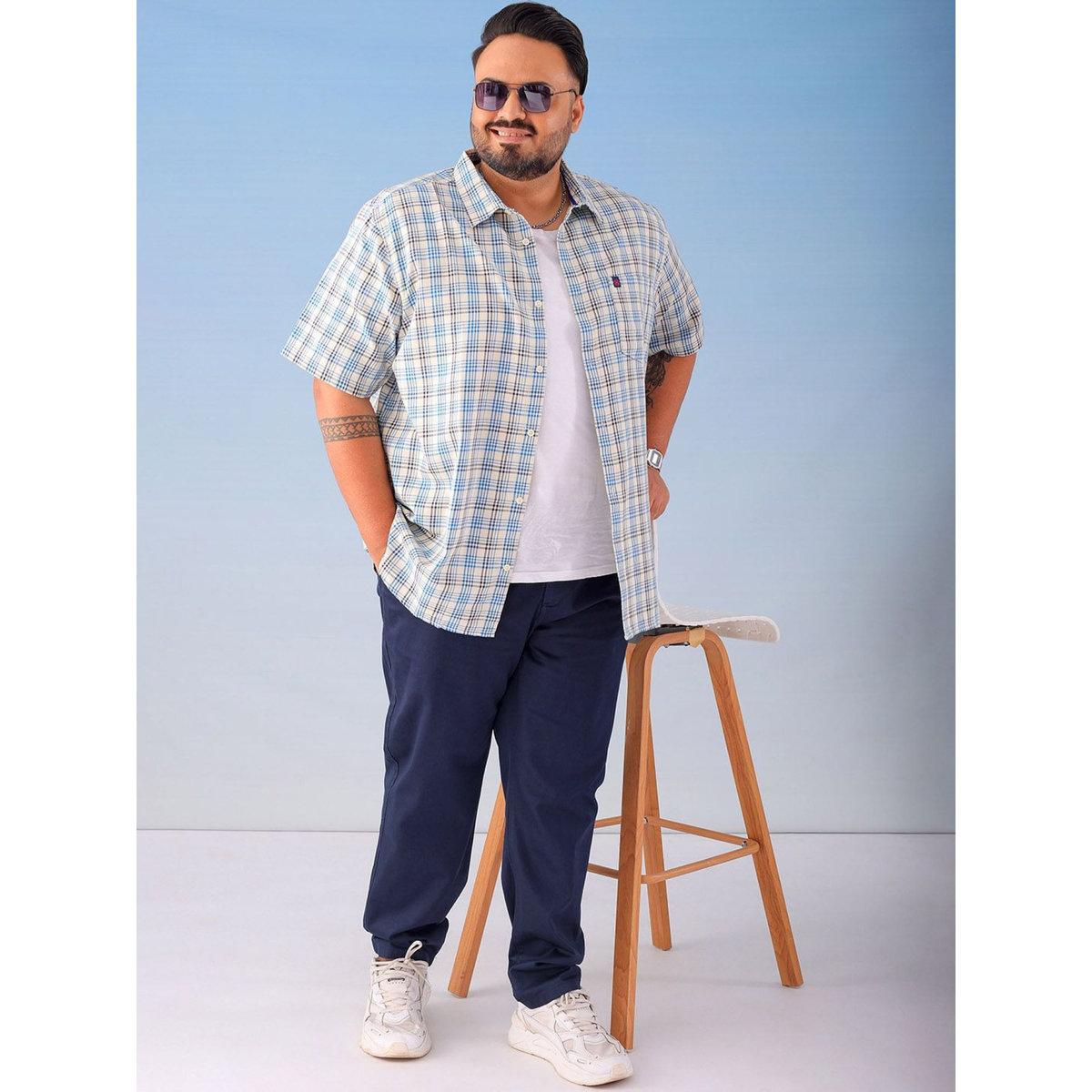 Hardsoda Plus Men Blue Regular Fit Checkered Shirt-men-clothing-tshirtsandpolos-tshirts-image-6