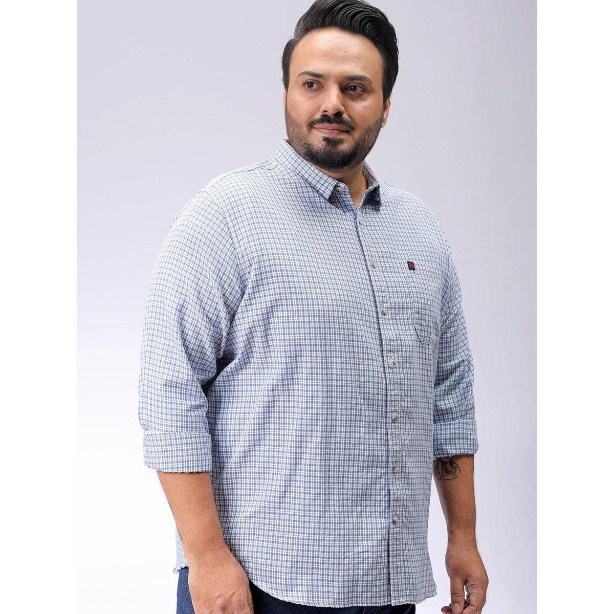 Hardsoda Plus Men Blue Regular Fit Grid Check Shirt-men-clothing-tshirtsandpolos-tshirts-image-2