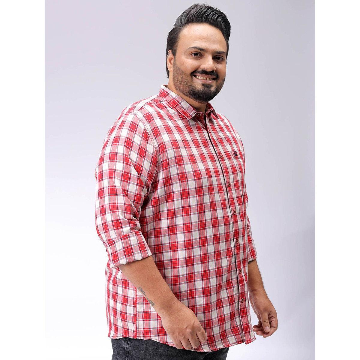 Hardsoda Plus Men Red Regular Fit Checkered Shirt-men-clothing-tshirtsandpolos-tshirts-image-5