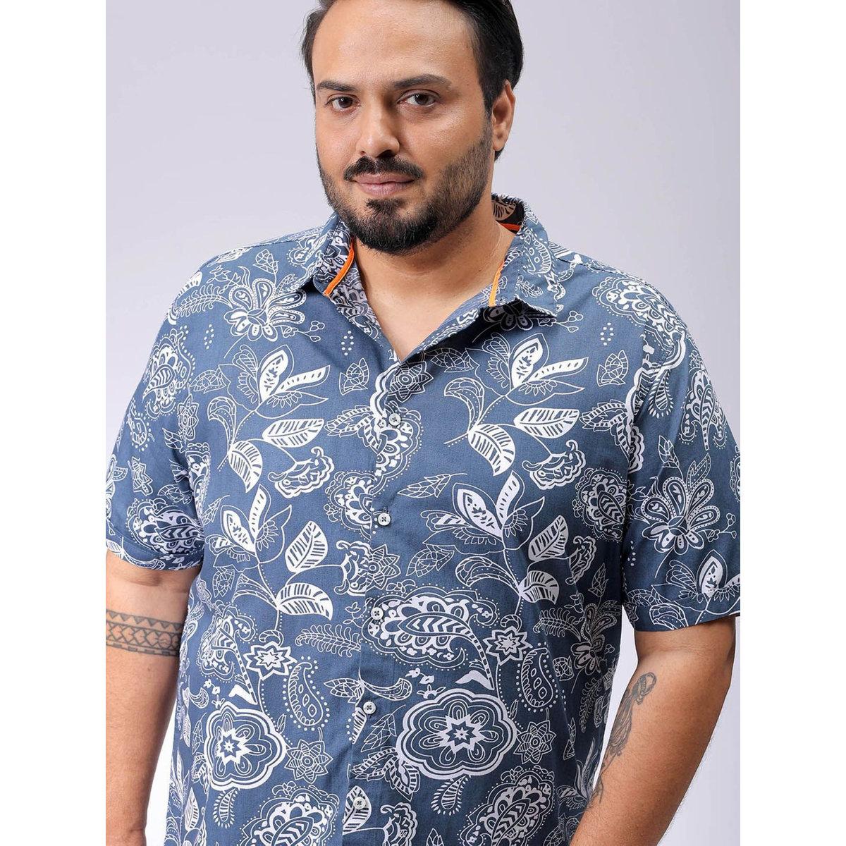 Hardsoda Plus Men Navy Regular Fit Floral Casual Shirt-men-clothing-tshirtsandpolos-tshirts-image-1