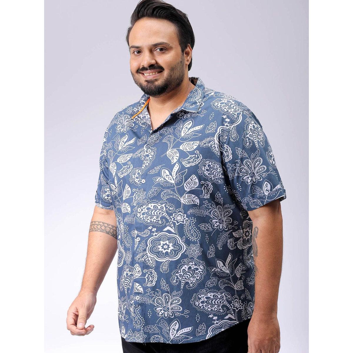Hardsoda Plus Men Navy Regular Fit Floral Casual Shirt-men-clothing-tshirtsandpolos-tshirts-image-2