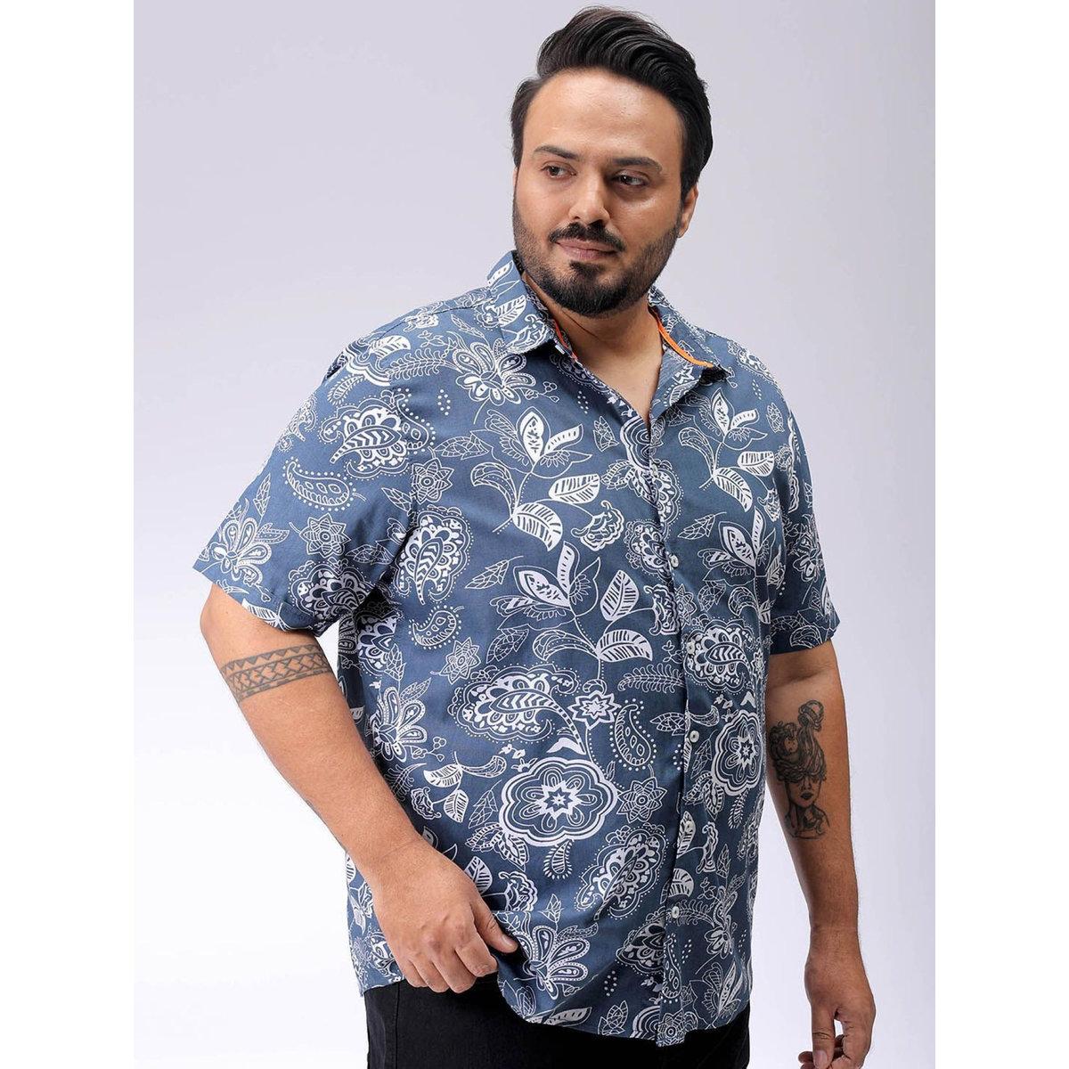 Hardsoda Plus Men Navy Regular Fit Floral Casual Shirt-men-clothing-tshirtsandpolos-tshirts-image-5