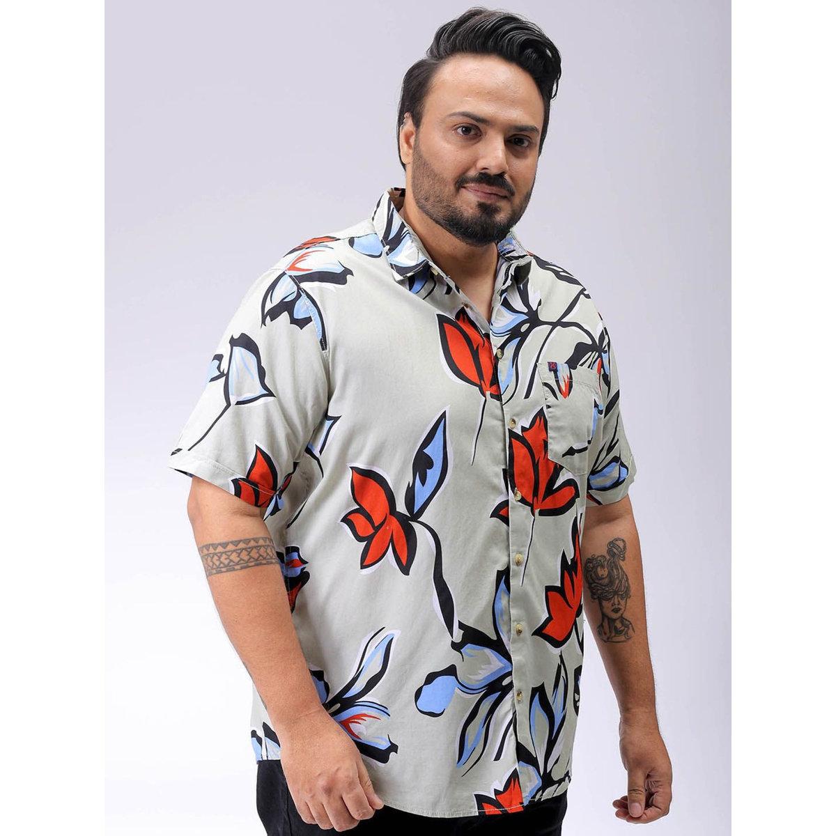 Hardsoda Plus Men Green Regular Fit Tropical Print Shirt-men-clothing-tshirtsandpolos-tshirts-image-2