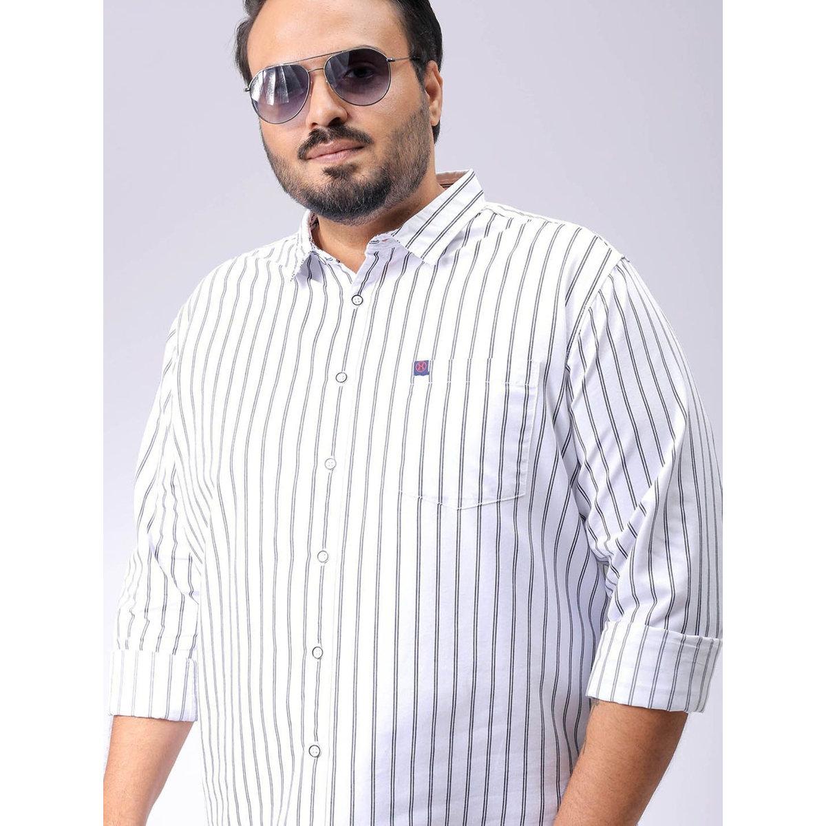 Hardsoda Plus Men White Regular Fit Striped Casual Shirt-men-clothing-tshirtsandpolos-tshirts-image-1