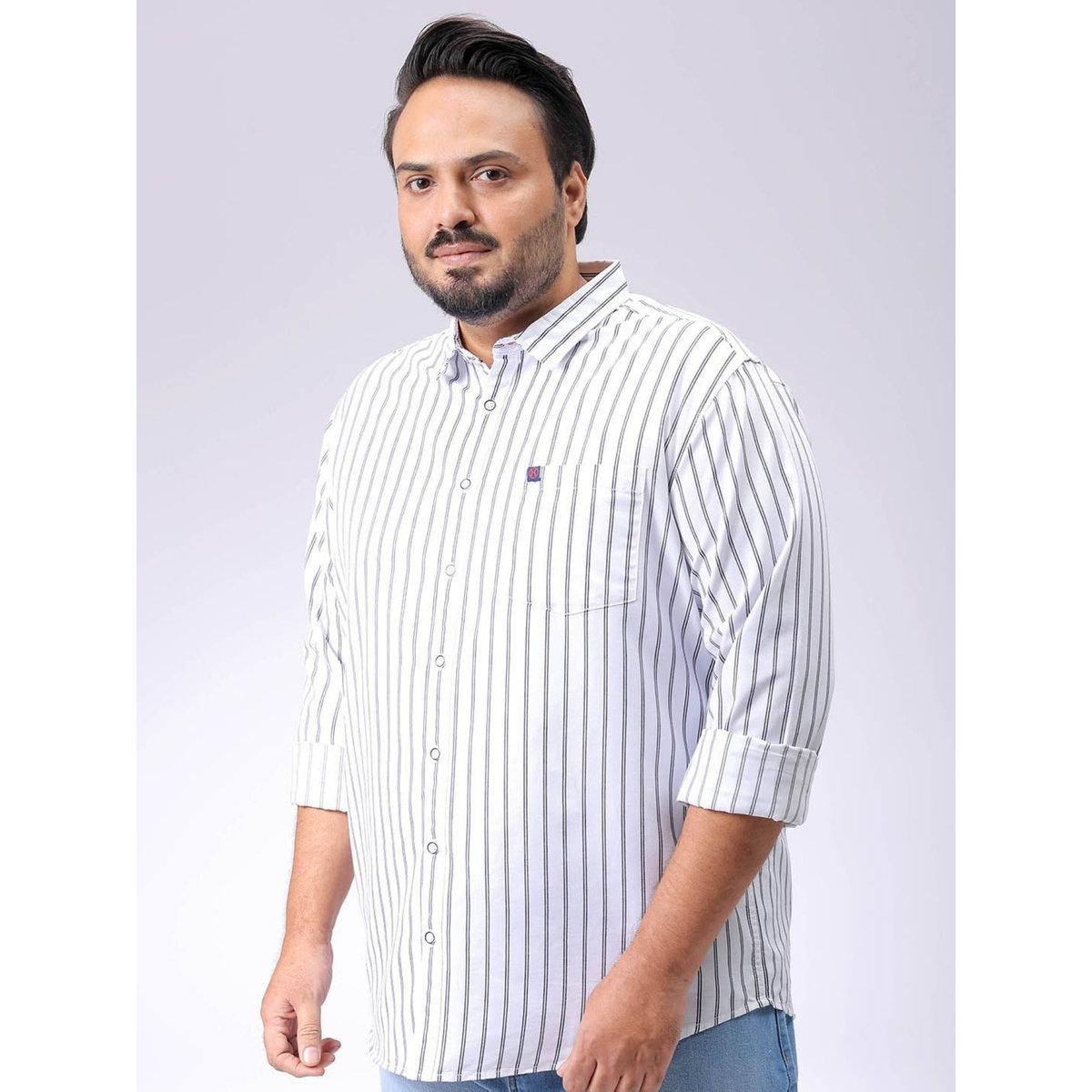 Hardsoda Plus Men White Regular Fit Striped Casual Shirt-men-clothing-tshirtsandpolos-tshirts-image-2