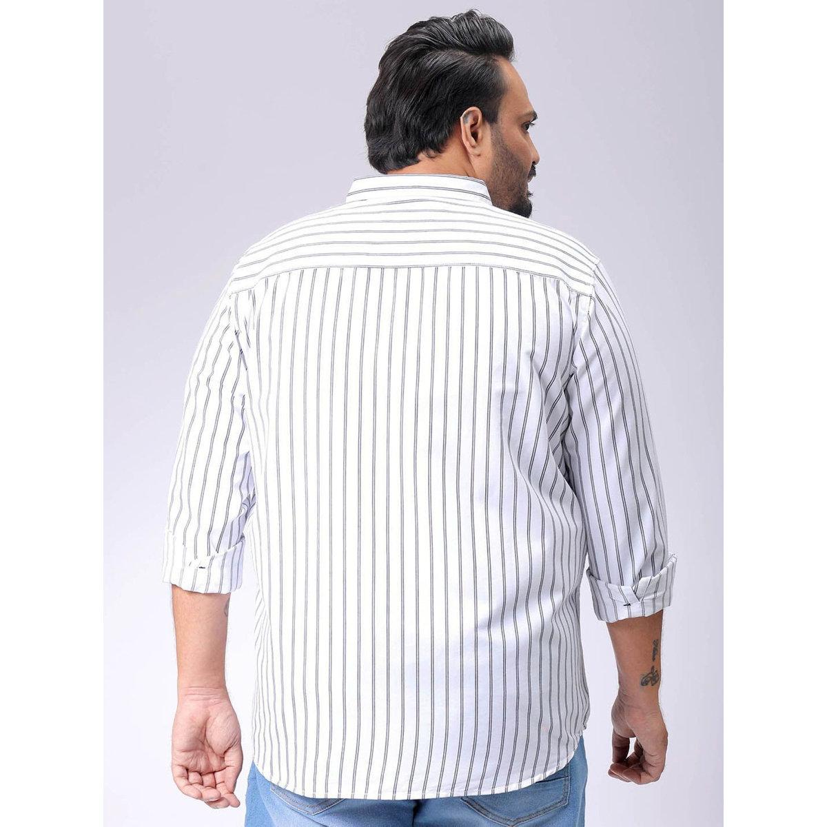 Hardsoda Plus Men White Regular Fit Striped Casual Shirt-men-clothing-tshirtsandpolos-tshirts-image-4