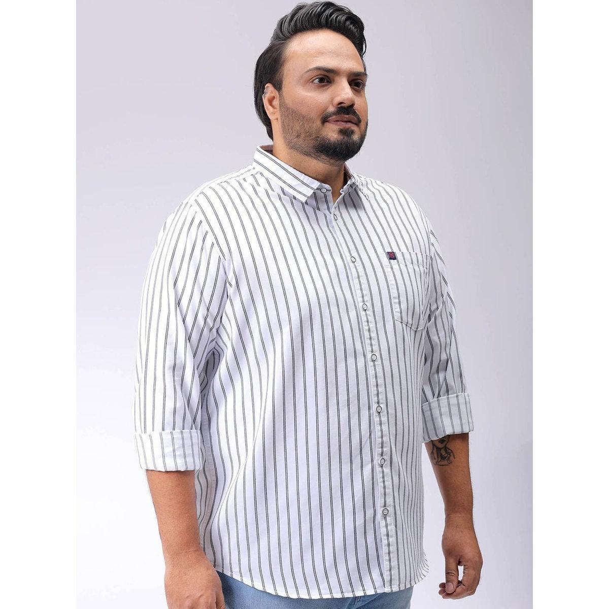 Hardsoda Plus Men White Regular Fit Striped Casual Shirt-men-clothing-tshirtsandpolos-tshirts-image-5